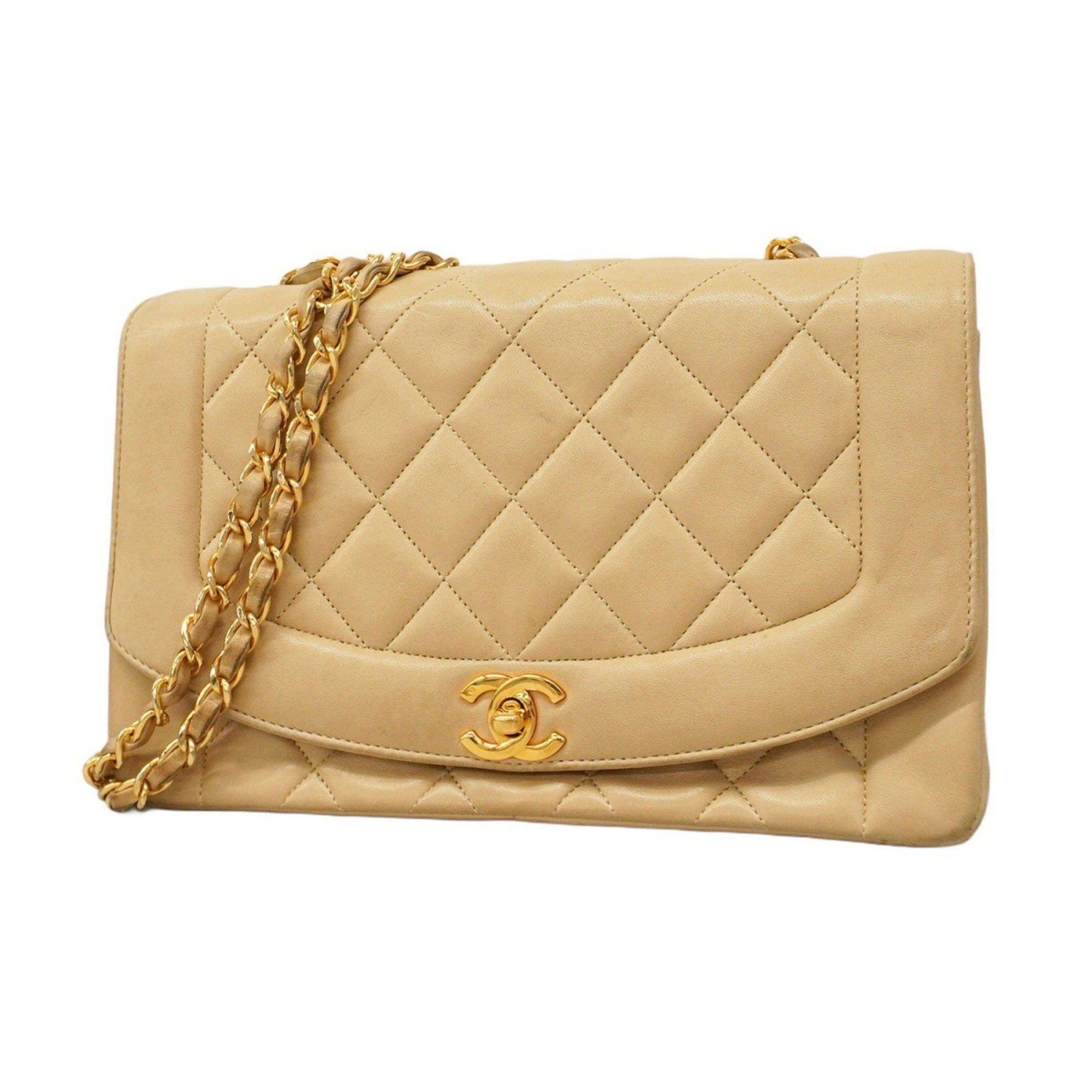 Chanel Shoulder Bag Diana Chain Lambskin Beige Women's