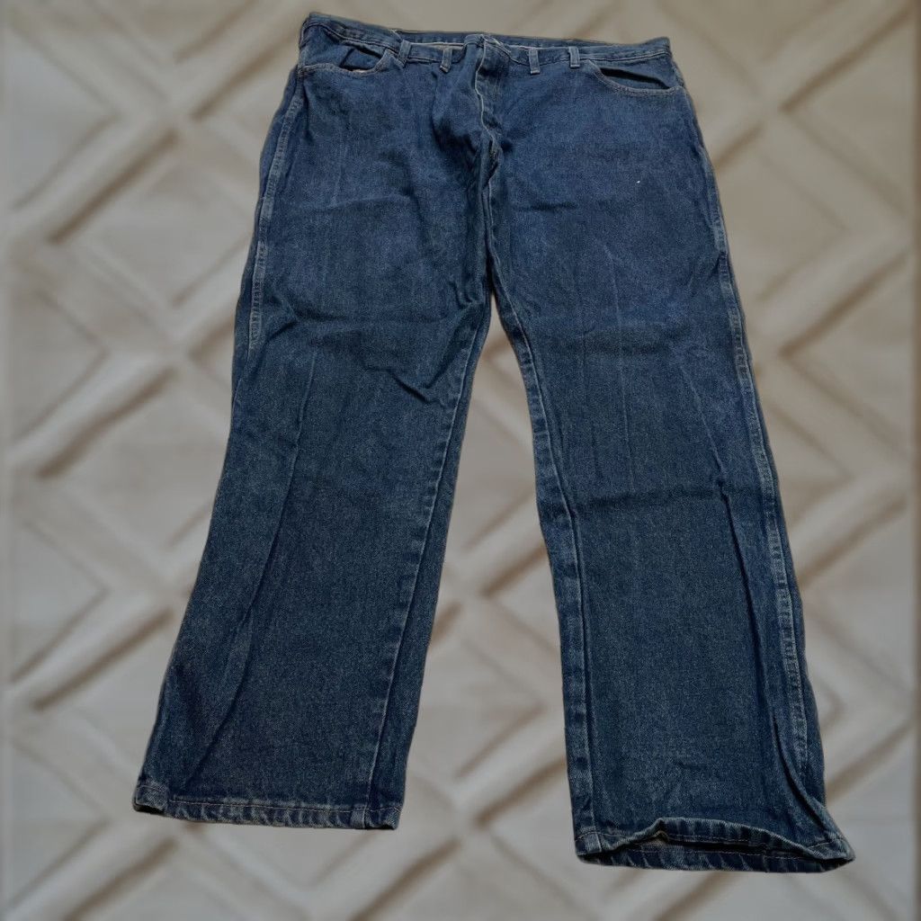 Denime Rustler Jeans Mens 44 x 32 Blue Dark Denim Straight Leg Relaxed Regular Waist 44 In 5-Pocket Design Zip Closure Cotton Vintage No Size US 44 / EU 60 - 1 Thumbnail