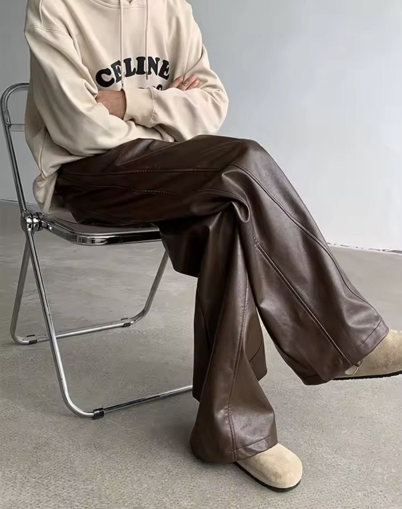Jean Aoyama x ishi Faux Leather Brown Flare Pants Size US 29 - 4 Thumbnail