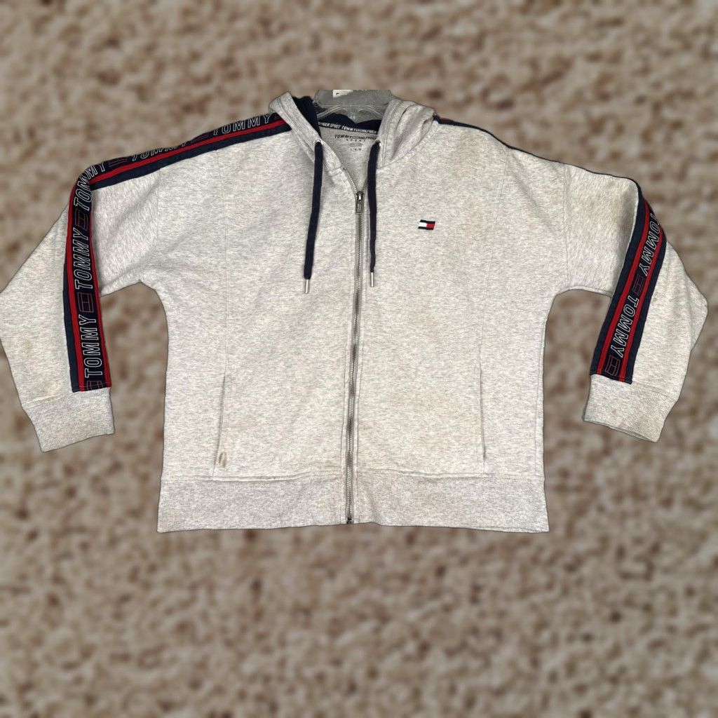 Tommy Hilfiger Tommy Hilfiger Sport Womens L Gray Full Zip Logo Tape Sleeve Jersey Hoodie Sweatshirt Jacket Size L / US 10 / IT 46 - 1 Thumbnail