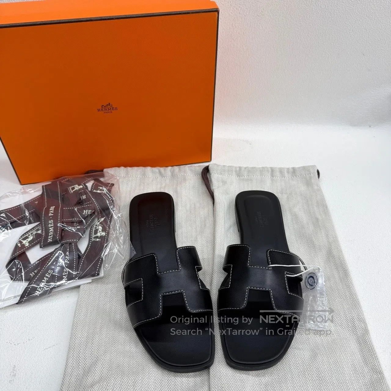 Hermes Slippers| in Black, Women's (Size 7)