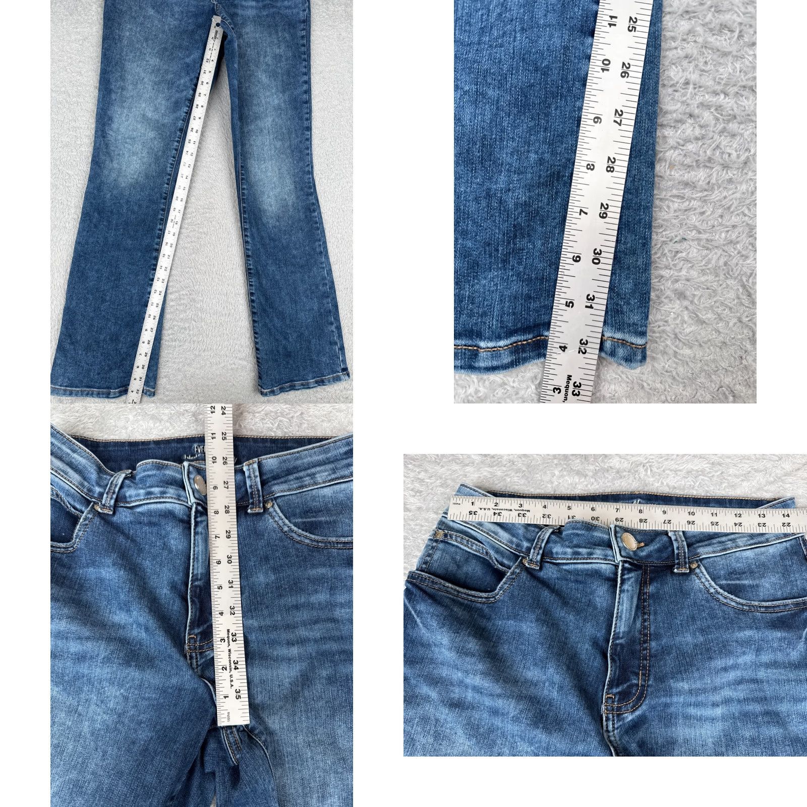 Vintage Maurices Jeans Womens 10 Blue Denim Flared Mid Rise 29x32 5-Pocket Zipper Button Distressed Medium Wash Cotton Blend Regular Size 32" / US 10 / IT 46 - 8 Thumbnail