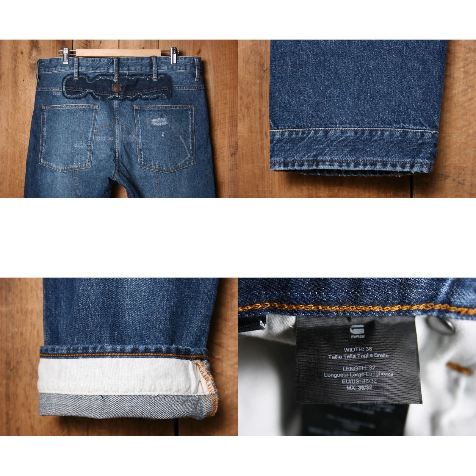 G-Star G-Star Raw 5620 3D Straight Tapered Jeans Blue 36x32 Mens Regular Denim Button Rise 10-12in Inseam 31in Vietnam Tags 37x31 Patched Ca Size US 37 - 8 Thumbnail