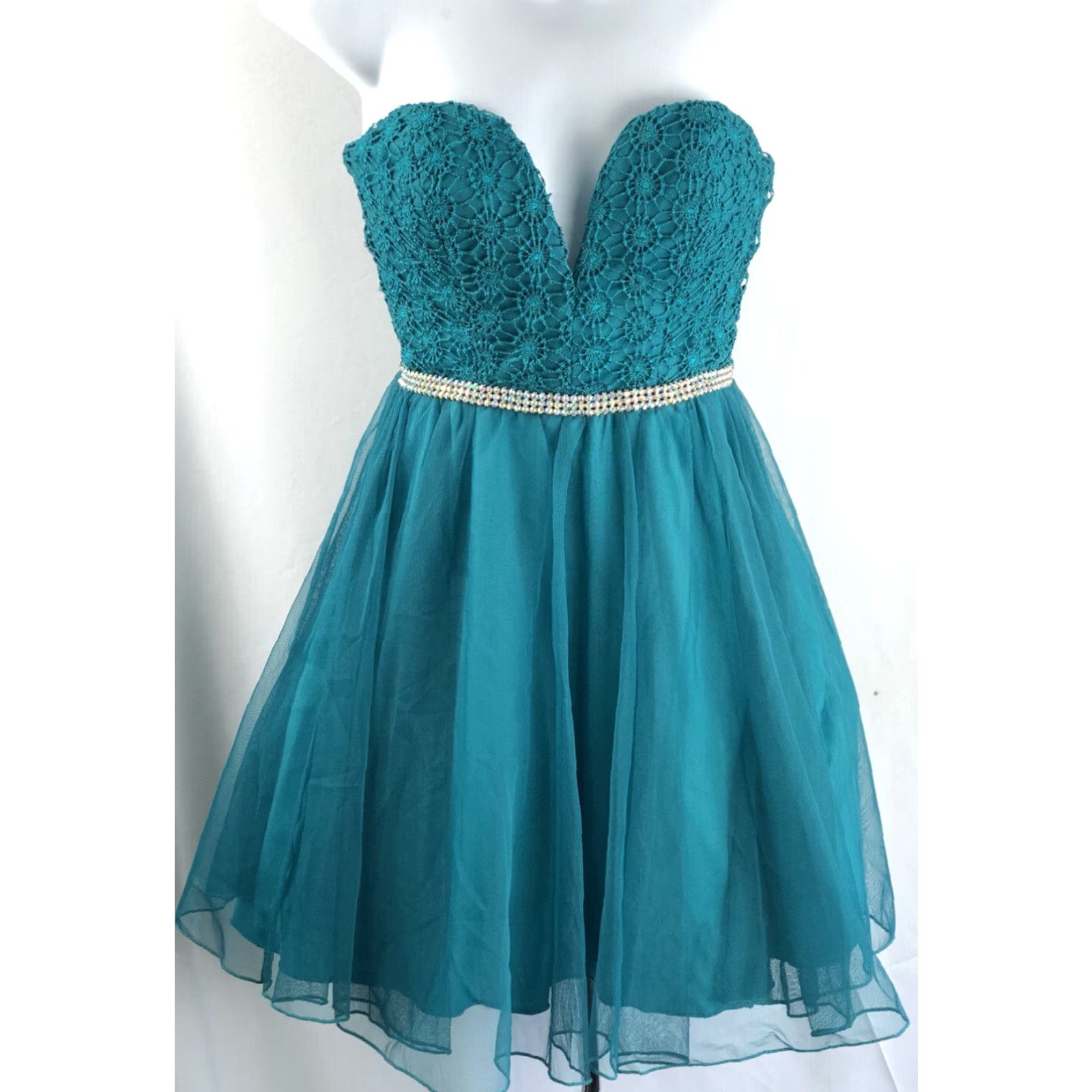 Vintage VINTAGE Strapless Corset Dress Teal Tiered Flare Beads Belt Fairy Y2K Pixie 1 Size XS / US 0-2 / IT 36-38 - 2 Thumbnail