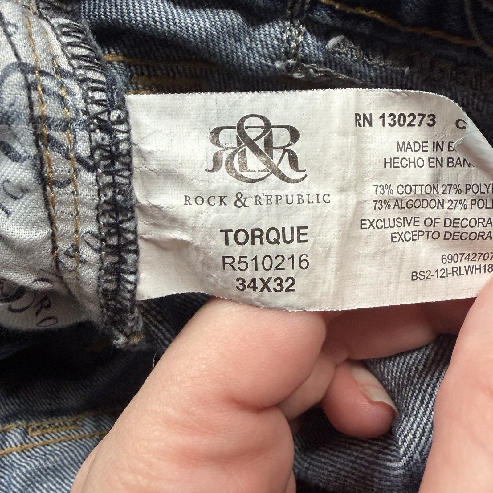 Rock & Republic Rock & Republic Torque Jeans Mens 34x32 Blue Distressed Size US 34 / EU 50 - 7 Thumbnail
