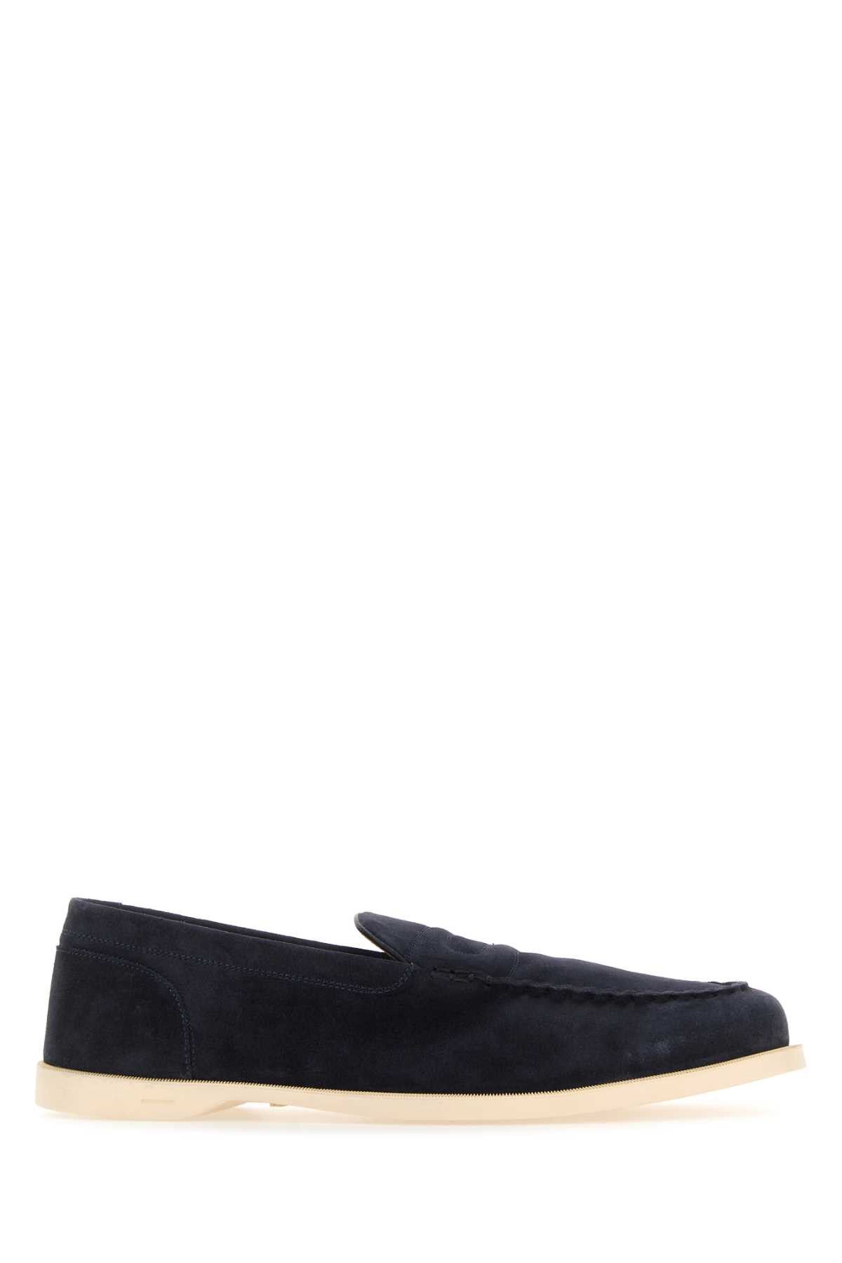 image of John Lobb Navy Blue Suede Pace Loafers, Men's (Size 11)