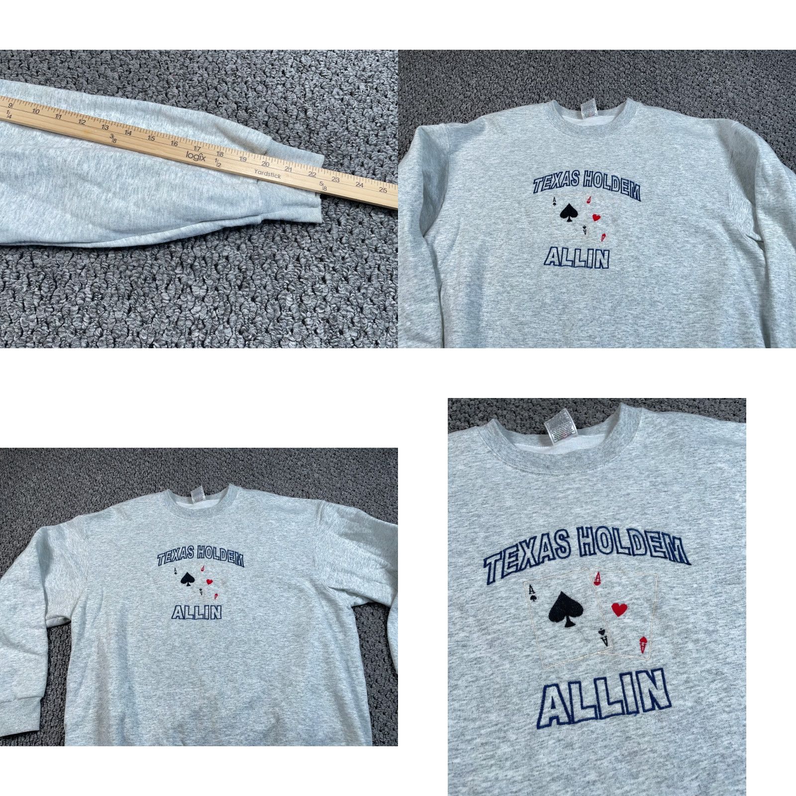 Fruit Of The Loom VINTAGE Fruit of the Loom Sweatshirt Shirt Adult XL Gray Texas Hold 'Em Embroidered 90s Retro Gambling Mens Size US XL / EU 56 / 4 - 8 Thumbnail