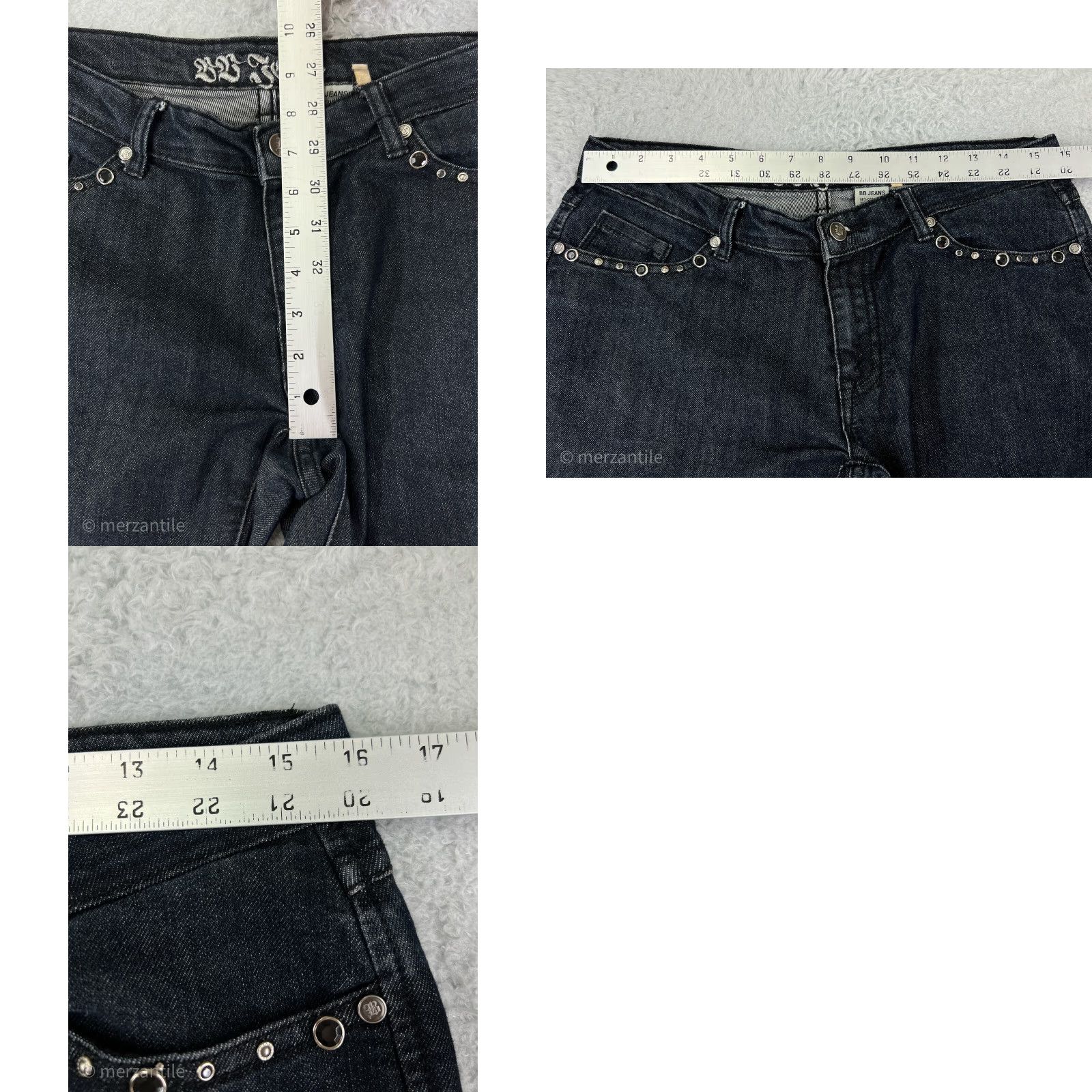 TCB Jeans BB Jeans Black Denim Bootcut Jeans Womens 13 Stretch Cotton Blend Low Rise 32W Inseam 30in 5-Pocket Embellished Logo Button Vintage No Size 34" / US 12 / IT 48 - 9 Thumbnail