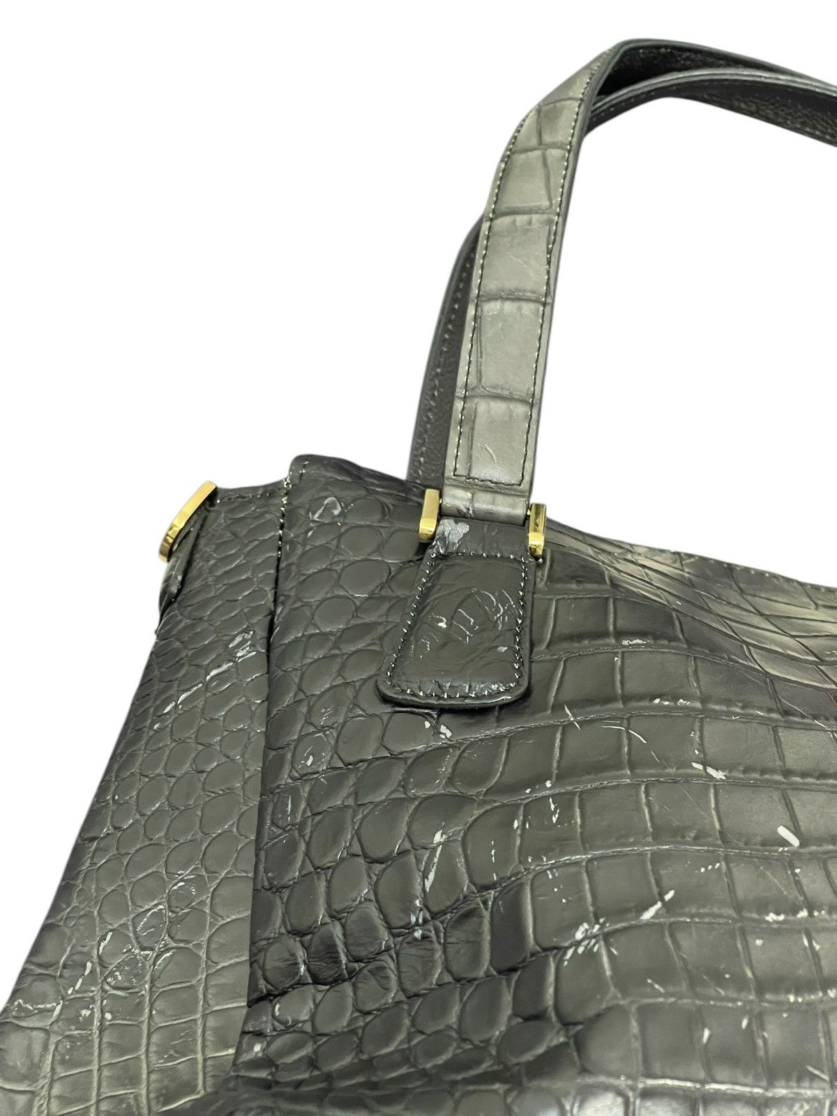 Genuine Leather Crocodile Embossed Patina Leather Jewels Hand Bag 1🟩4 Size ONE SIZE - 11 Thumbnail