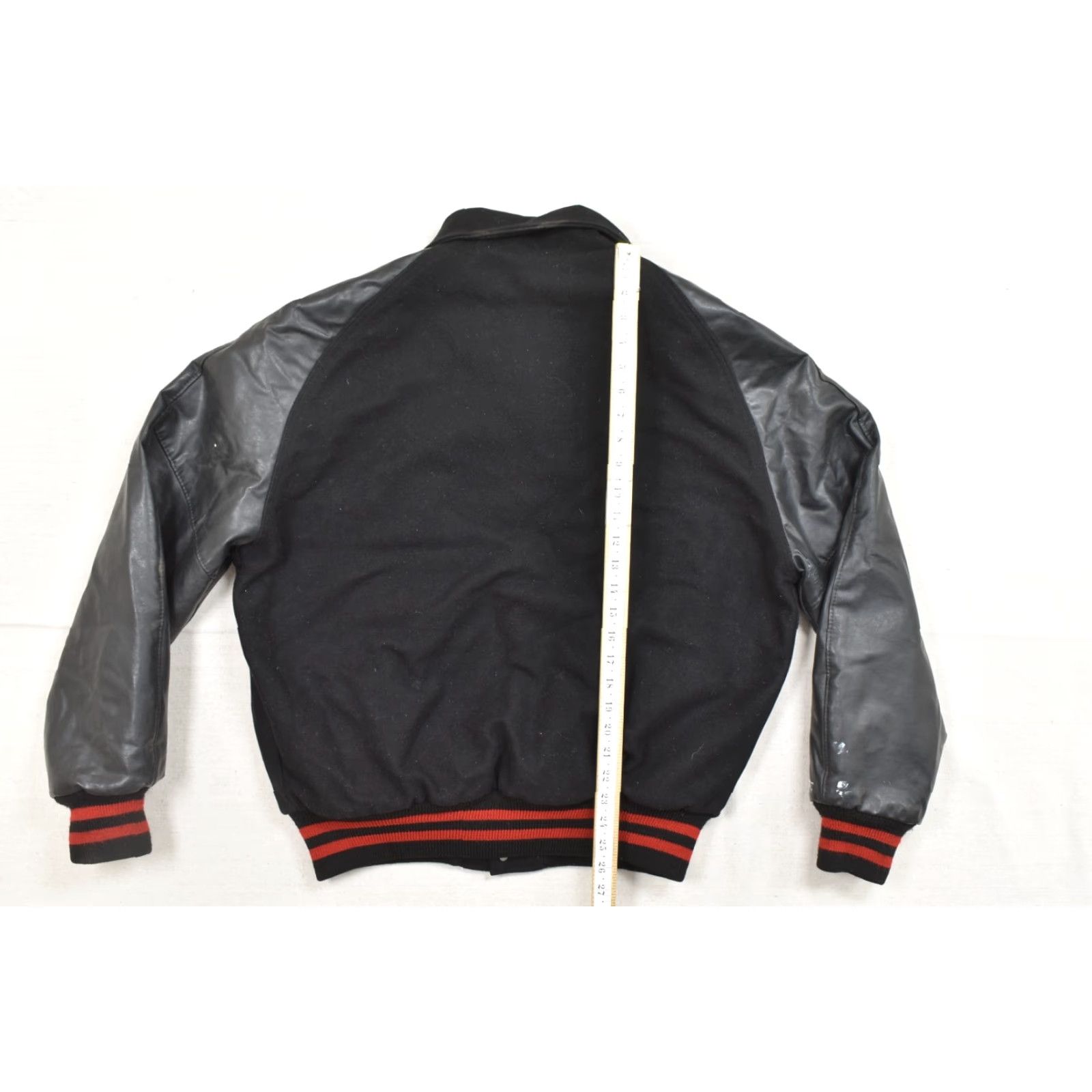 Vintage Neff Mens Large Vintage Varsity Bomber Jacket Black Red Wool Leather Letterman D Size US L / EU 52-54 / 3 - 4 Thumbnail
