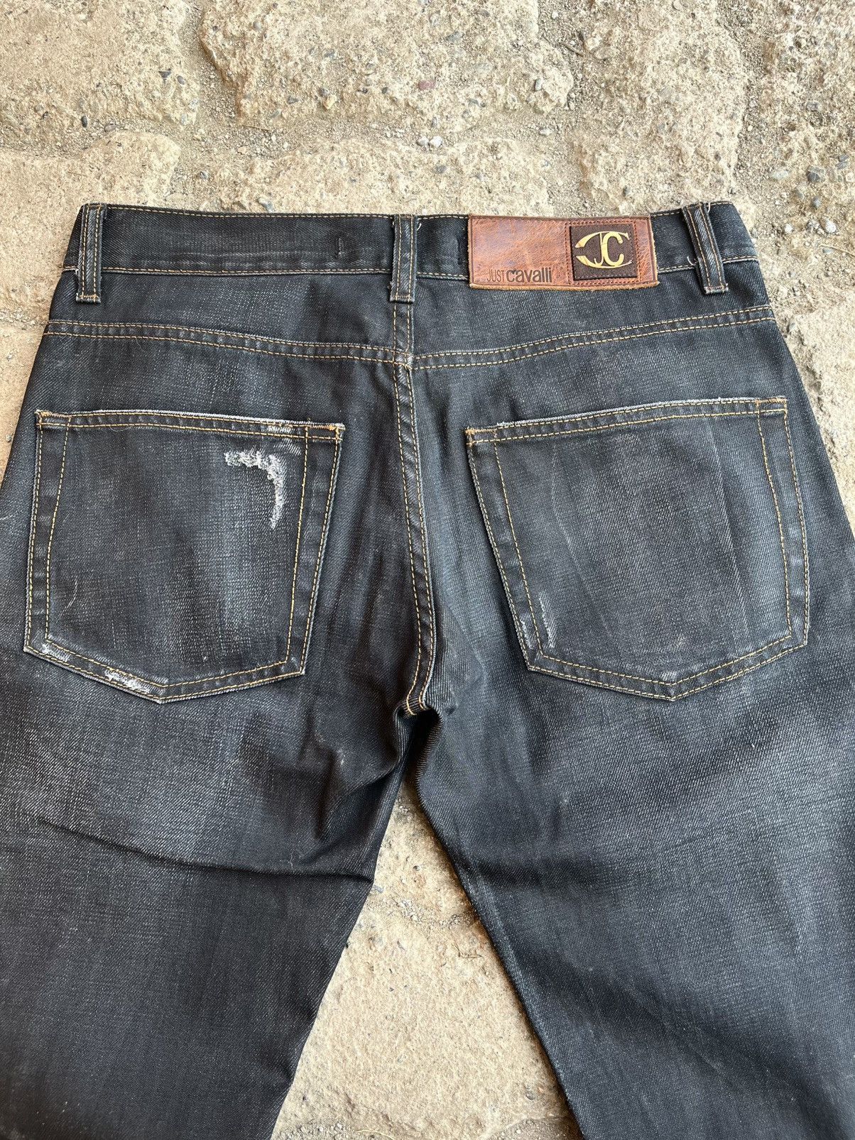 Just Cavalli AW2007 JUST CAVALLI BLACK WAXED SPIRAL JEANS Size US 31 - 11 Thumbnail