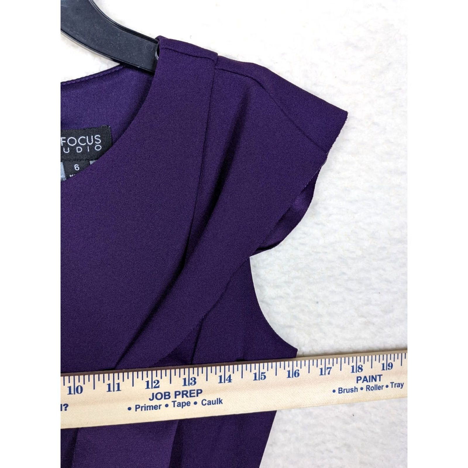 Vintage En Focus Studio Dress Cap Sleeve Purple Ruched A-Line Size 6 Womens Business Casual Knee Length Baroque Velvet? Size M / US 6-8 / IT 42-44 - 6 Thumbnail