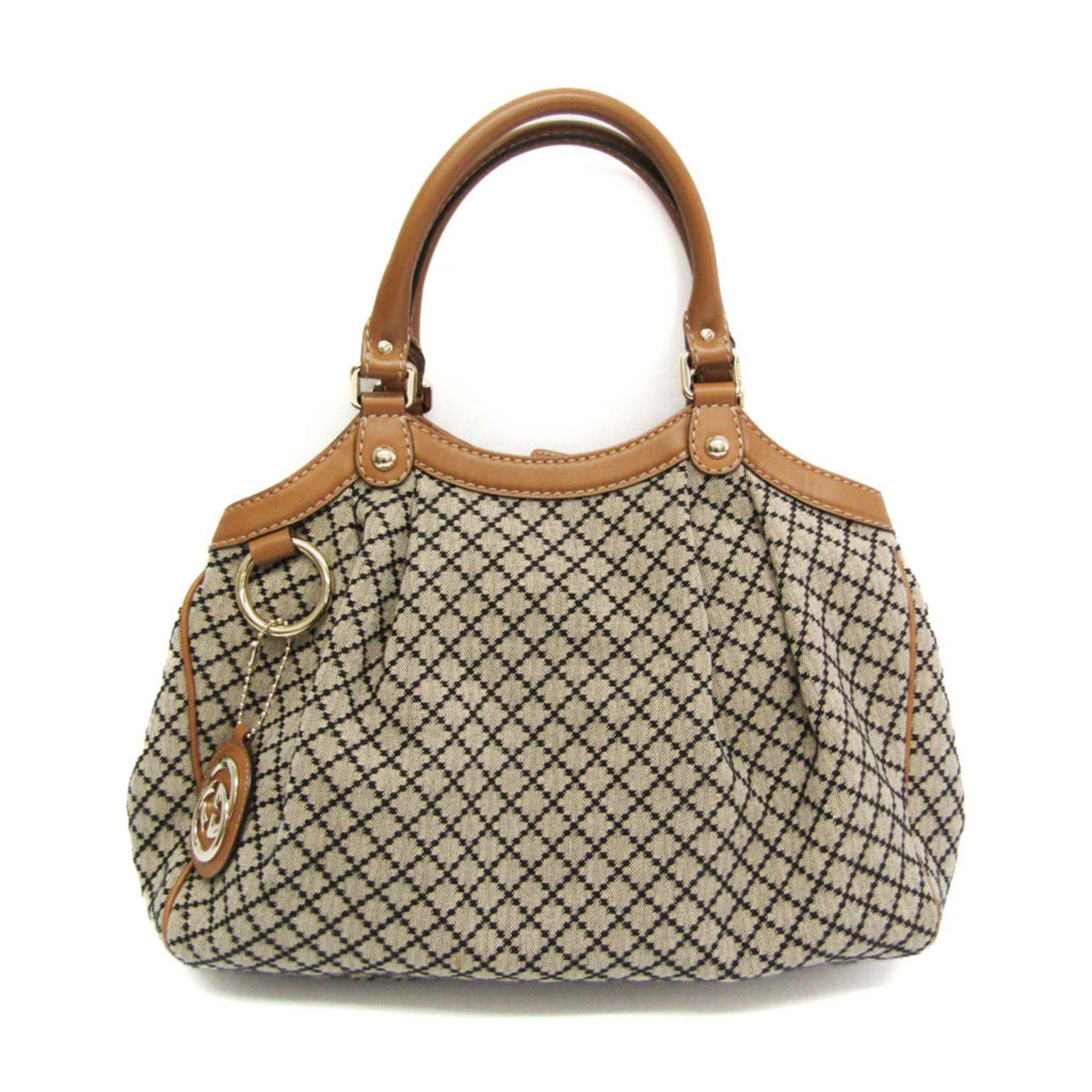 image of Gucci Sukey Diamante 211944 Women's Leather,canvas Handbag Beige,black,brown in White