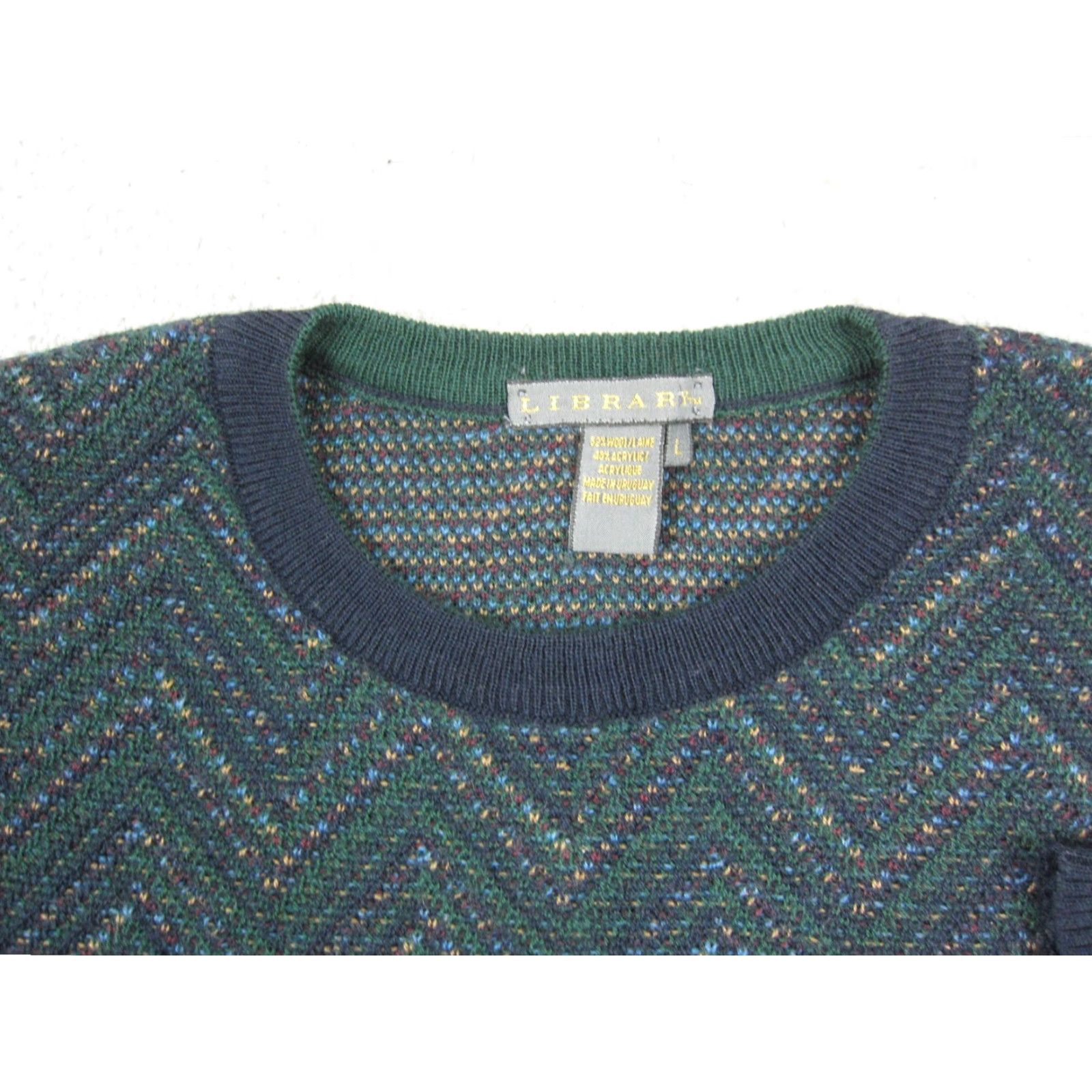 Vintage VINTAGE Library Sweater Mens L Green Chevron Wool Blend Pullover 90s Knit Crew Neck Long Sleeve Size US L / EU 52-54 / 3 - 2 Thumbnail