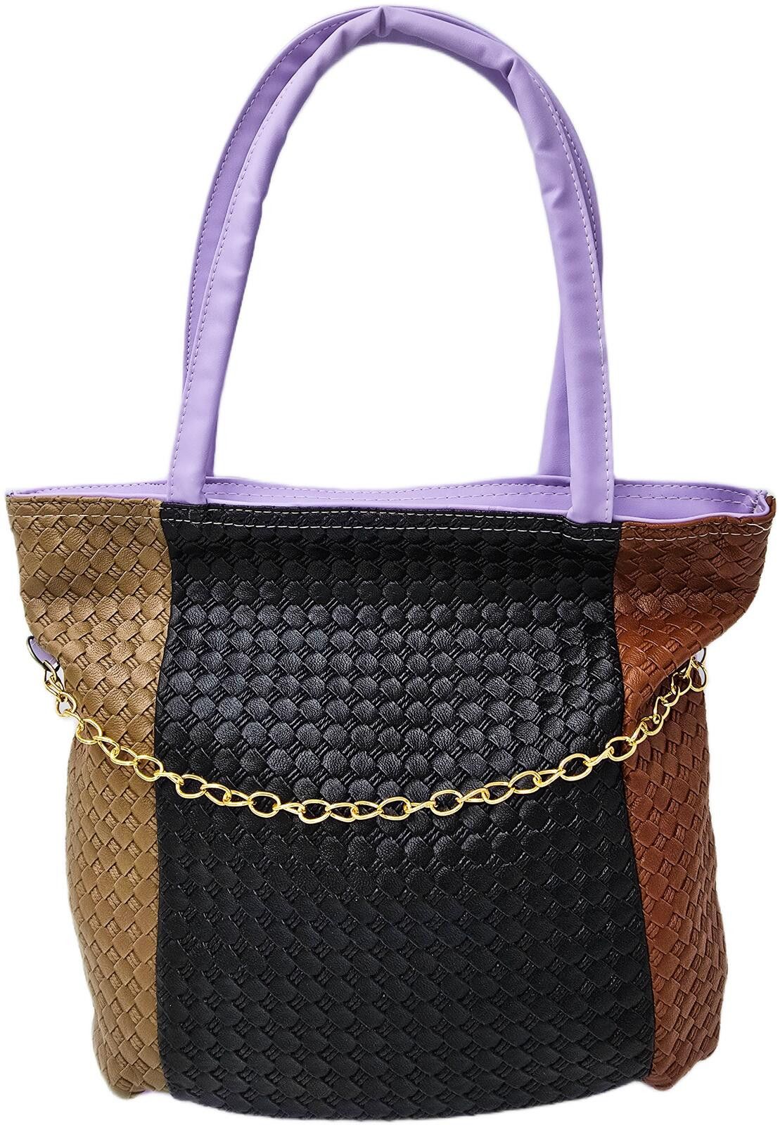 The Unbranded Brand Stylish Multi-Color Woven Tote Bag with Gold Chain Accent Size ONE SIZE - 1 Thumbnail