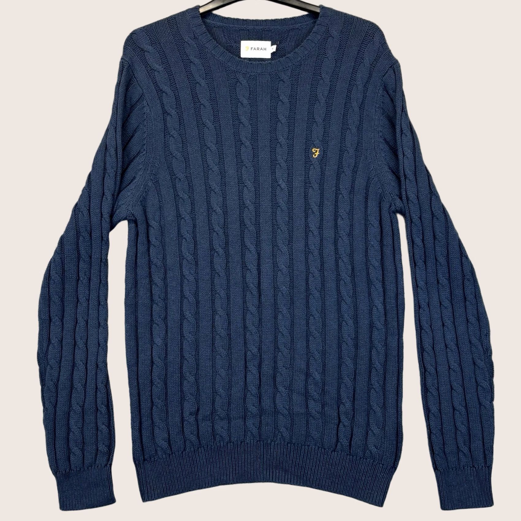 Farah Farah Jumper Cable Knit Navy Medium Mens Crew Neck Long Sleeve Pullover, Regular Fit, Used in Very Good Condition Size US M / EU 48-50 / 2 - 1 Thumbnail