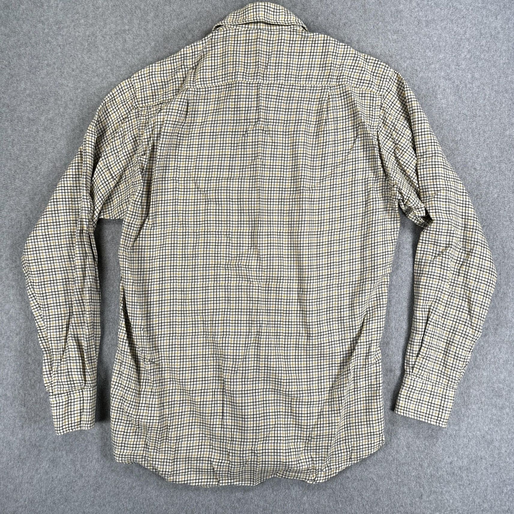 Huntsman Huntsman Shirt Mens Small Beige Check Long Sleeve Button Front England Size 36R - 6 Thumbnail