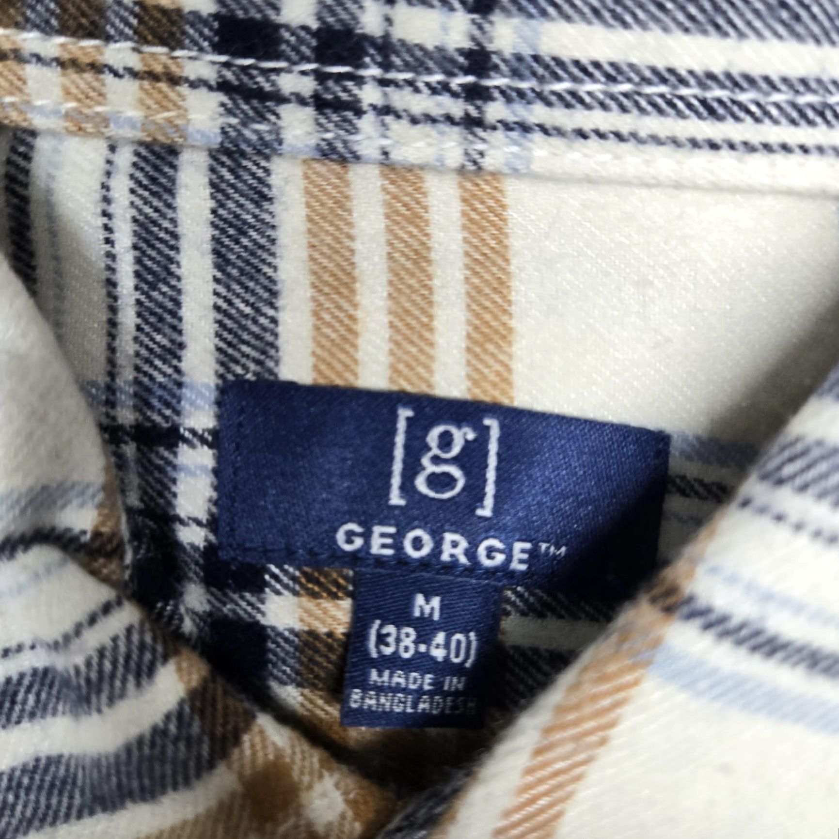George George Shirt Mens Medium Beige Plaid Flannel Button-Up Long Sleeve Casual Size US M / EU 48-50 / 2 - 7 Thumbnail