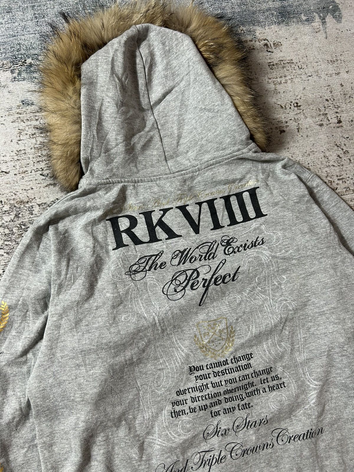 If Six Was Nine × Japanese Brand × Le Grande Bleu (L.G.B.) Japanese Poem Faux Fur Zip Hoodie Lgb Styled Size US L / EU 52-54 / 3 - 4 Thumbnail
