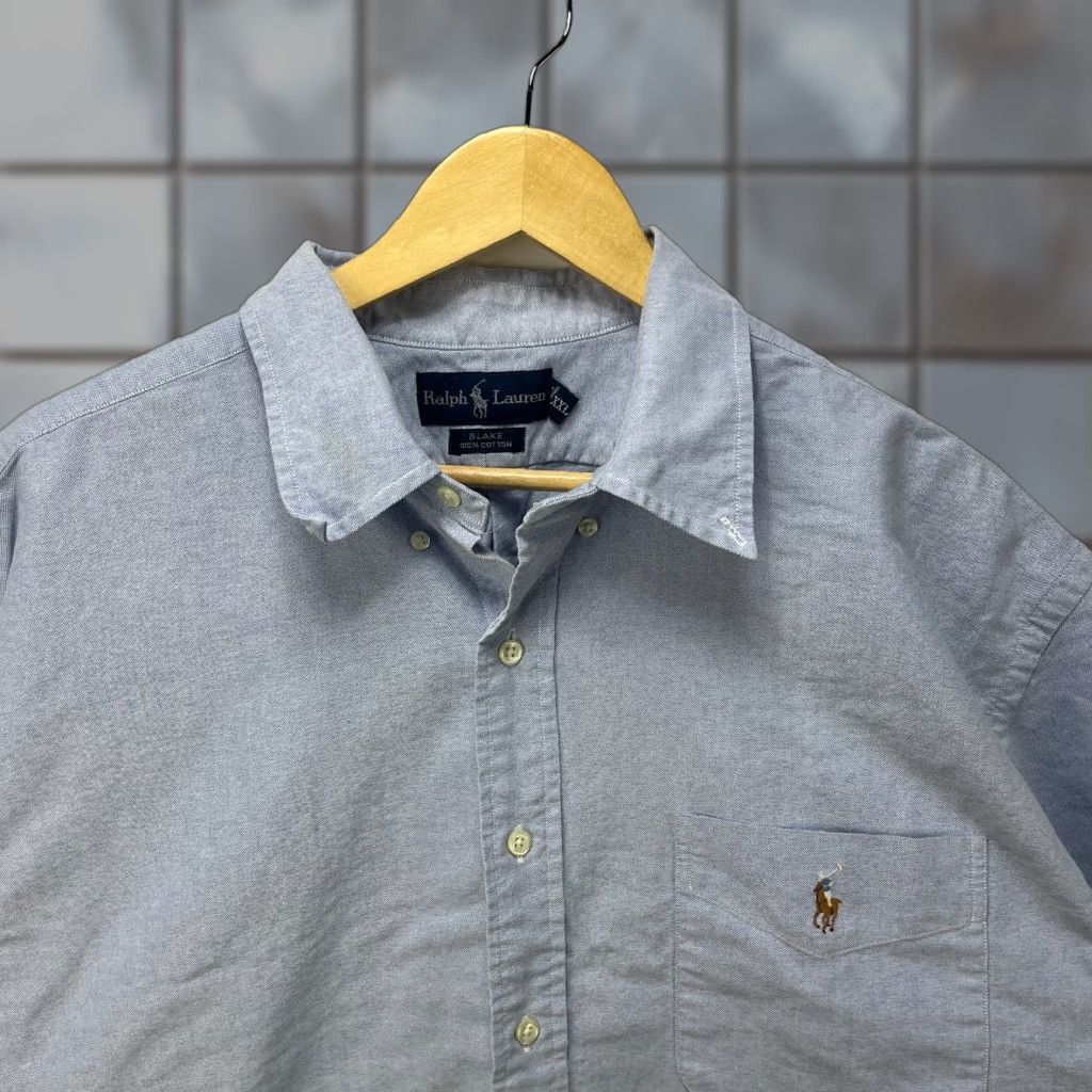 VINTAGE 90s Polo Ralph Lauren Button-Up Shirt Blake 2XL Blue Mens Short Sleeve Polo Ralph Lauren Button-Up 2XL Blue 90s Mens
