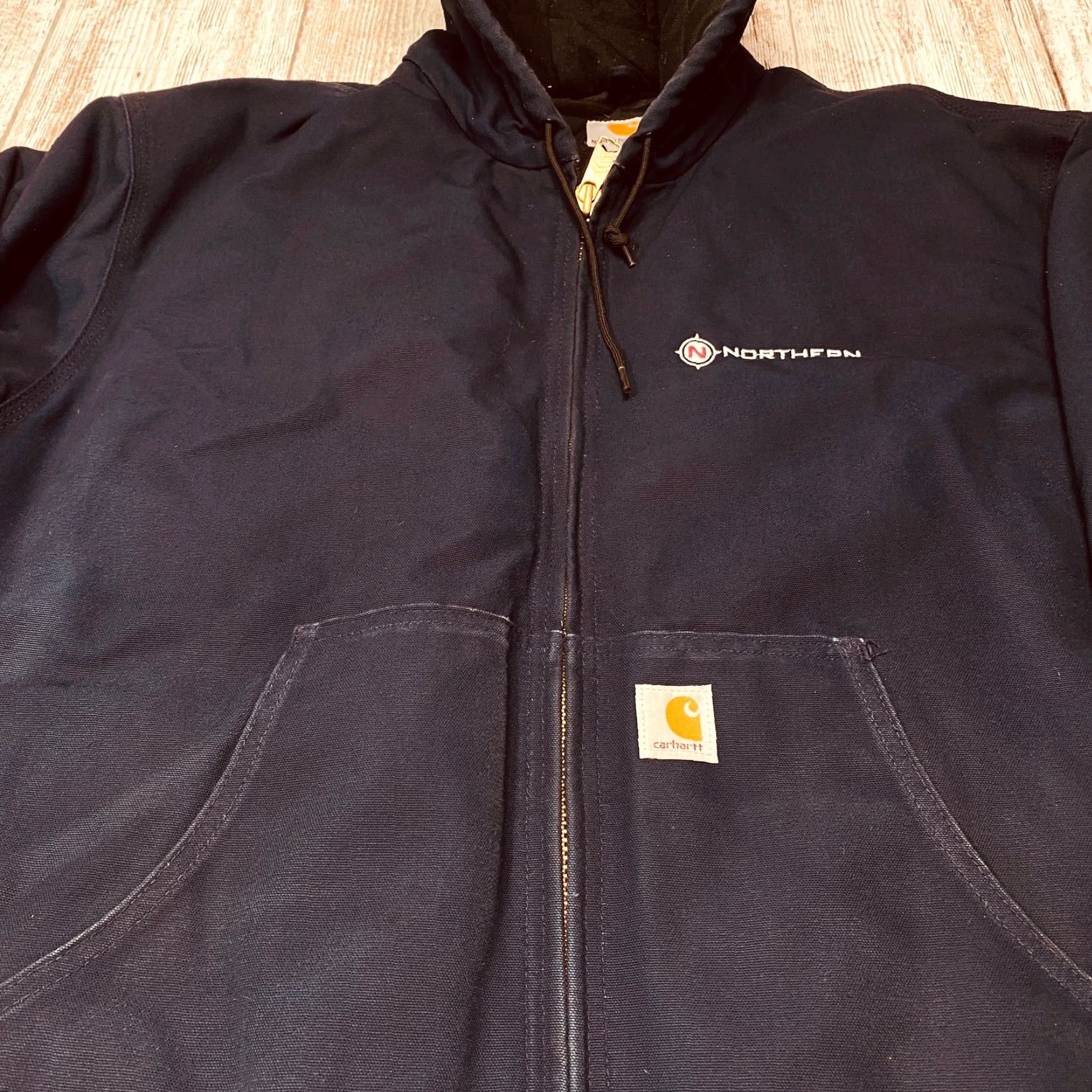 Carhartt VINTAGE Carhartt J140 DNY Quilt Lined Hooded Duck Jacket 2XL Navy Blue Workwear - 7461 Size US XXL / EU 58 / 5 - 5 Thumbnail