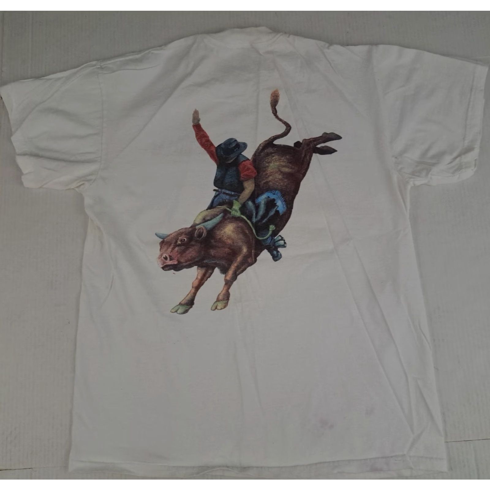Delta VINTAGE Bull Durham Bulldogger Bull Wrestler T-Shirt Delta Large White Cotton Crew Neck Short Sleeve Men Rodeo 1990s Canvas Logo Size US L / EU 52-54 / 3 - 2 Thumbnail