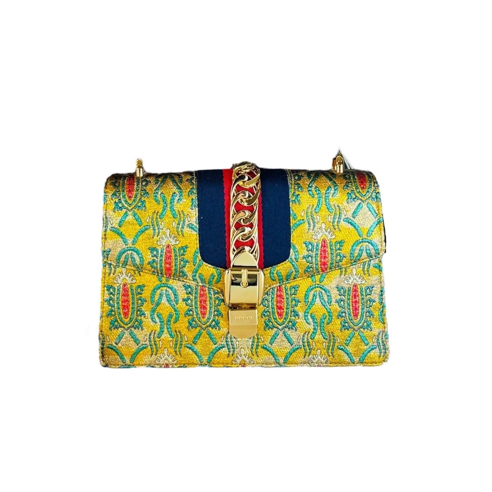 image of Gucci Sylvie Shoulder Bag Gold Leather, Women's