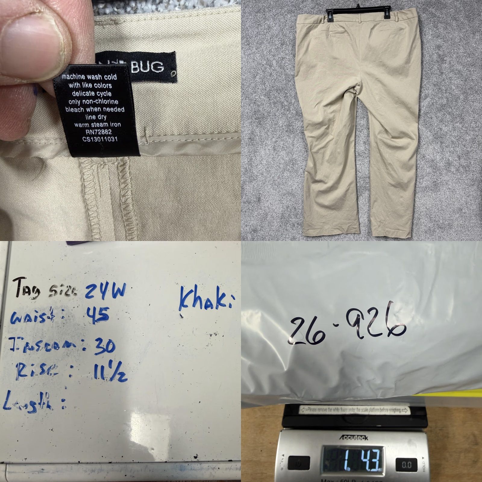 Vintage Fashion Bug Dress Pants Womens Plus 24W Khaki Beige Straight Leg Stretch Office Size 42" / US 20 - 8 Thumbnail