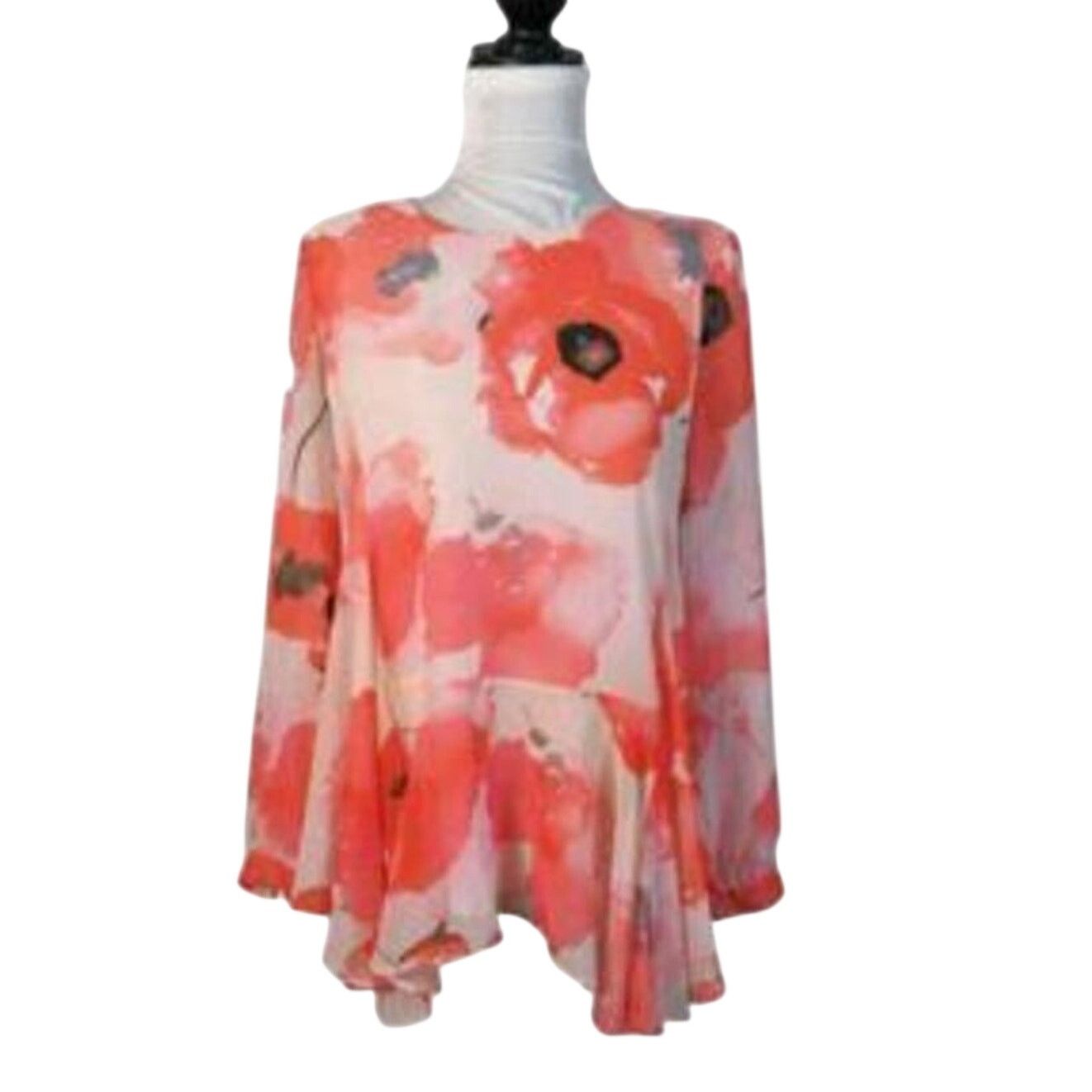 Other CeCe Size Small Light Peach Floral Print Long Sleeve Blouse Size S / US 4 / IT 40 - 1 Thumbnail