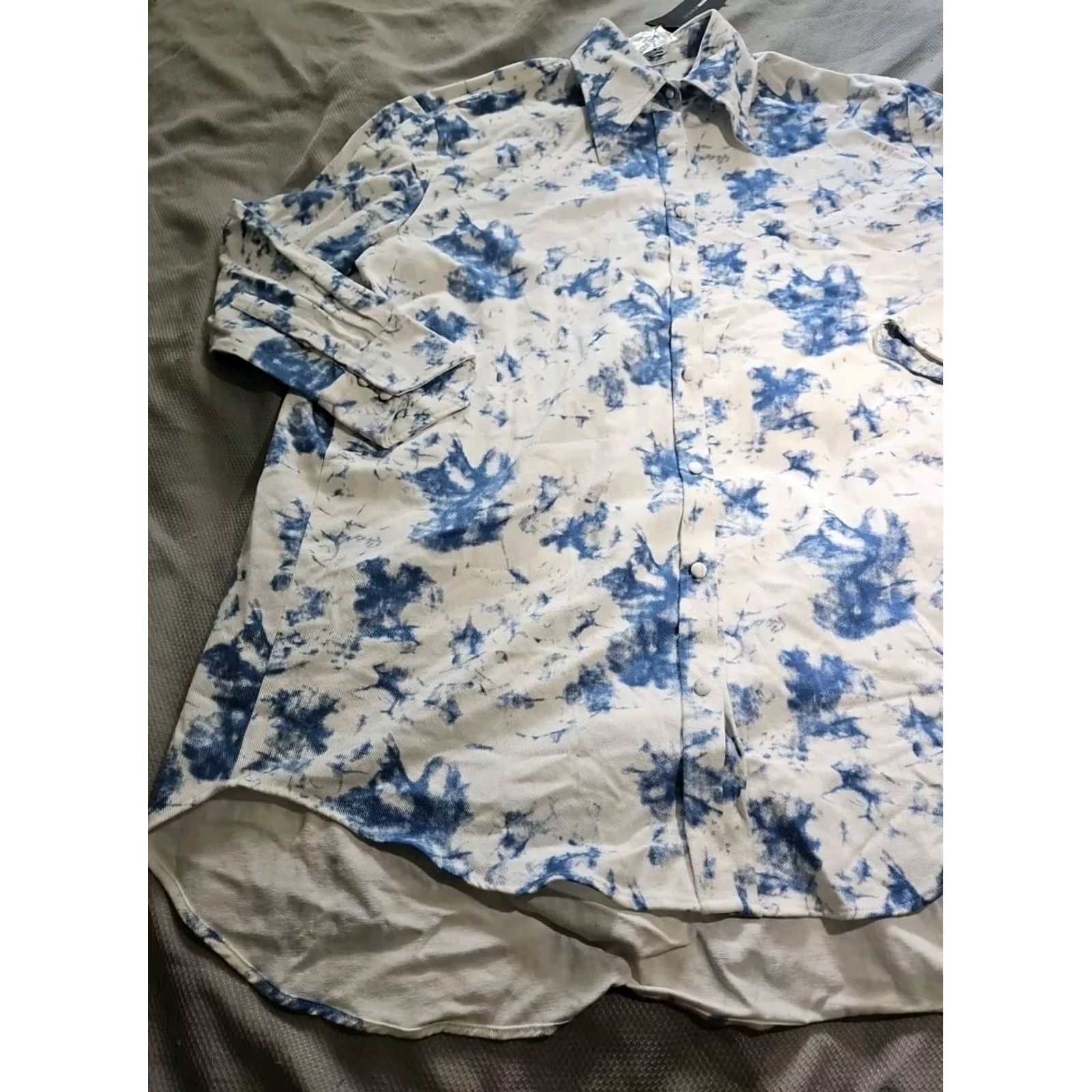 Fashion Nova Fashion Nova Shirt Dress Womens Large Blue Daniela Knit Denim Stretch Top Dress Size L / US 10 / IT 46 - 3 Thumbnail