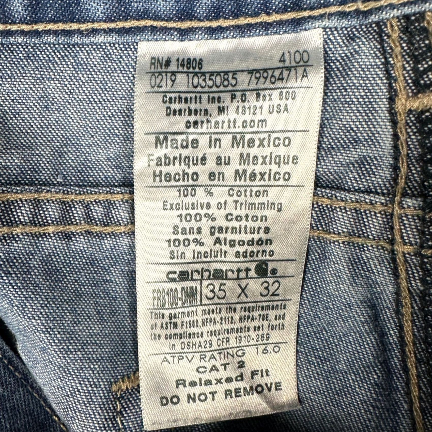 Carhartt Carhartt FR Cat 2 Work Jeans Mens 35X32 Blue Flame-Resistant Straight Leg EUC Size US 35 - 3 Thumbnail