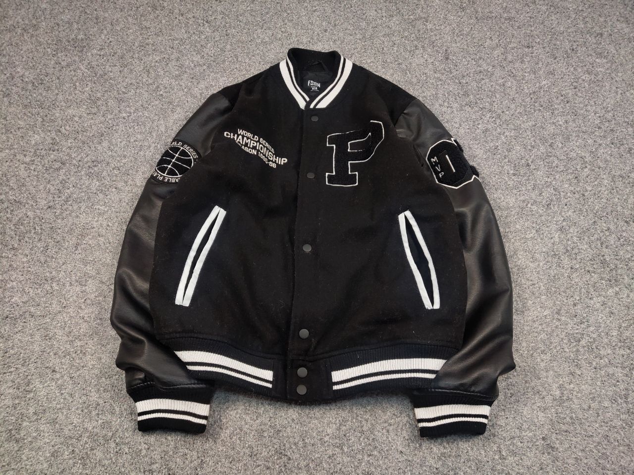 Vintage Vintage 90's Japan Varsity Bomber Jacket Black Letterman Grailed