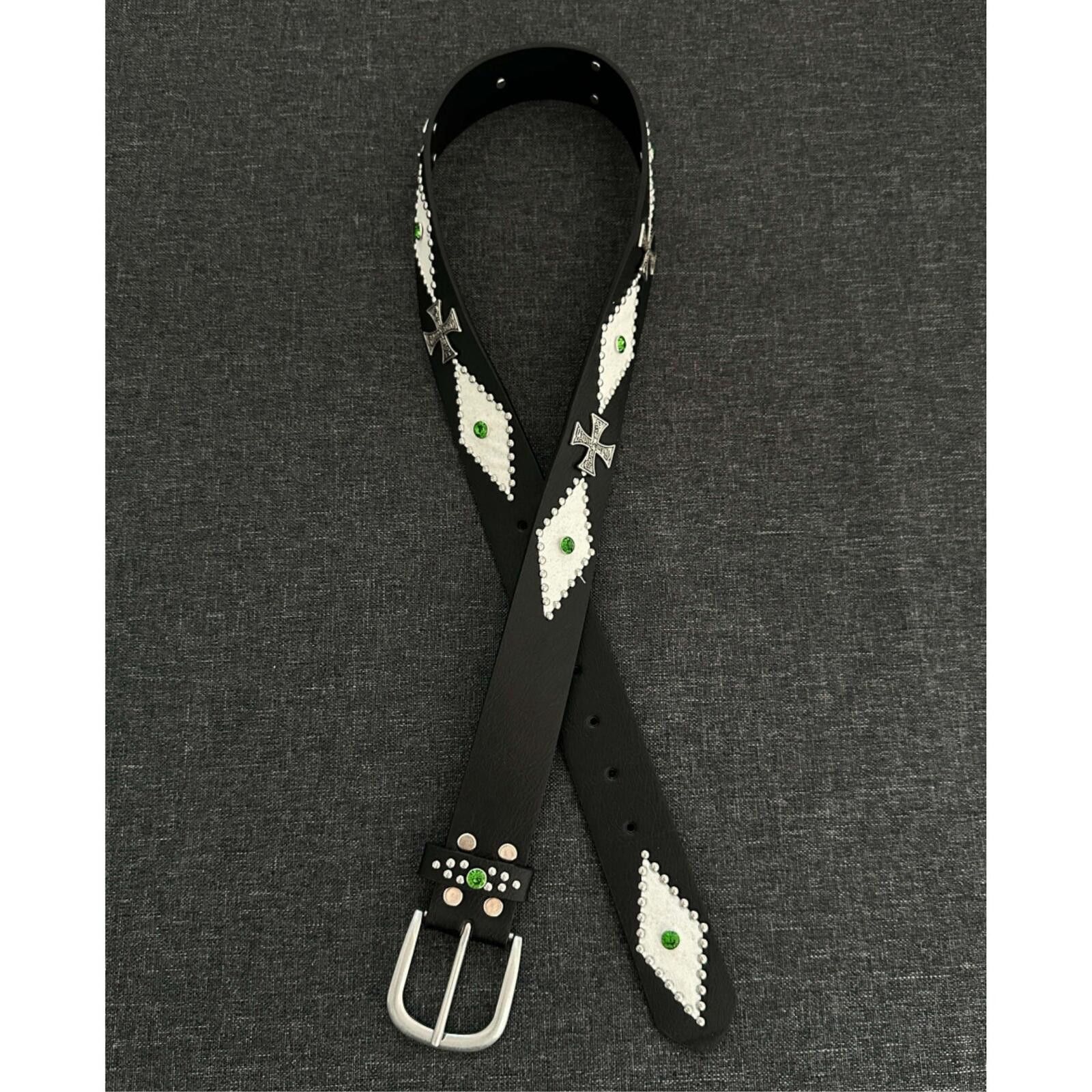 Other Olive Crystal Cross Diamond Belt | Dark Black Street Size ONE SIZE - 1 Thumbnail