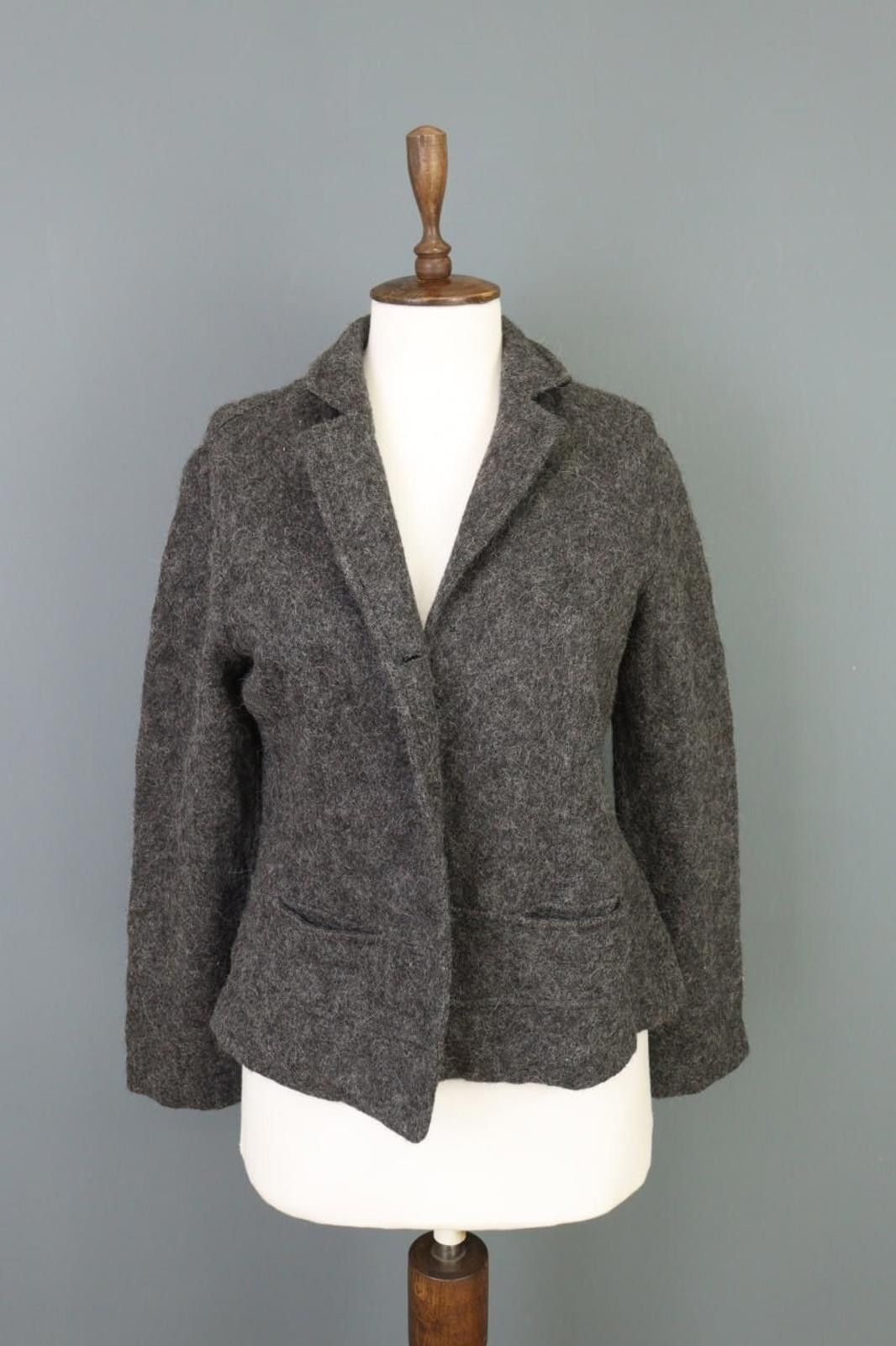 Designer Peruvian Connection Blazer Size 10 Gray Knit Alpaca Button Size L / US 10 / IT 46 - 1 Thumbnail