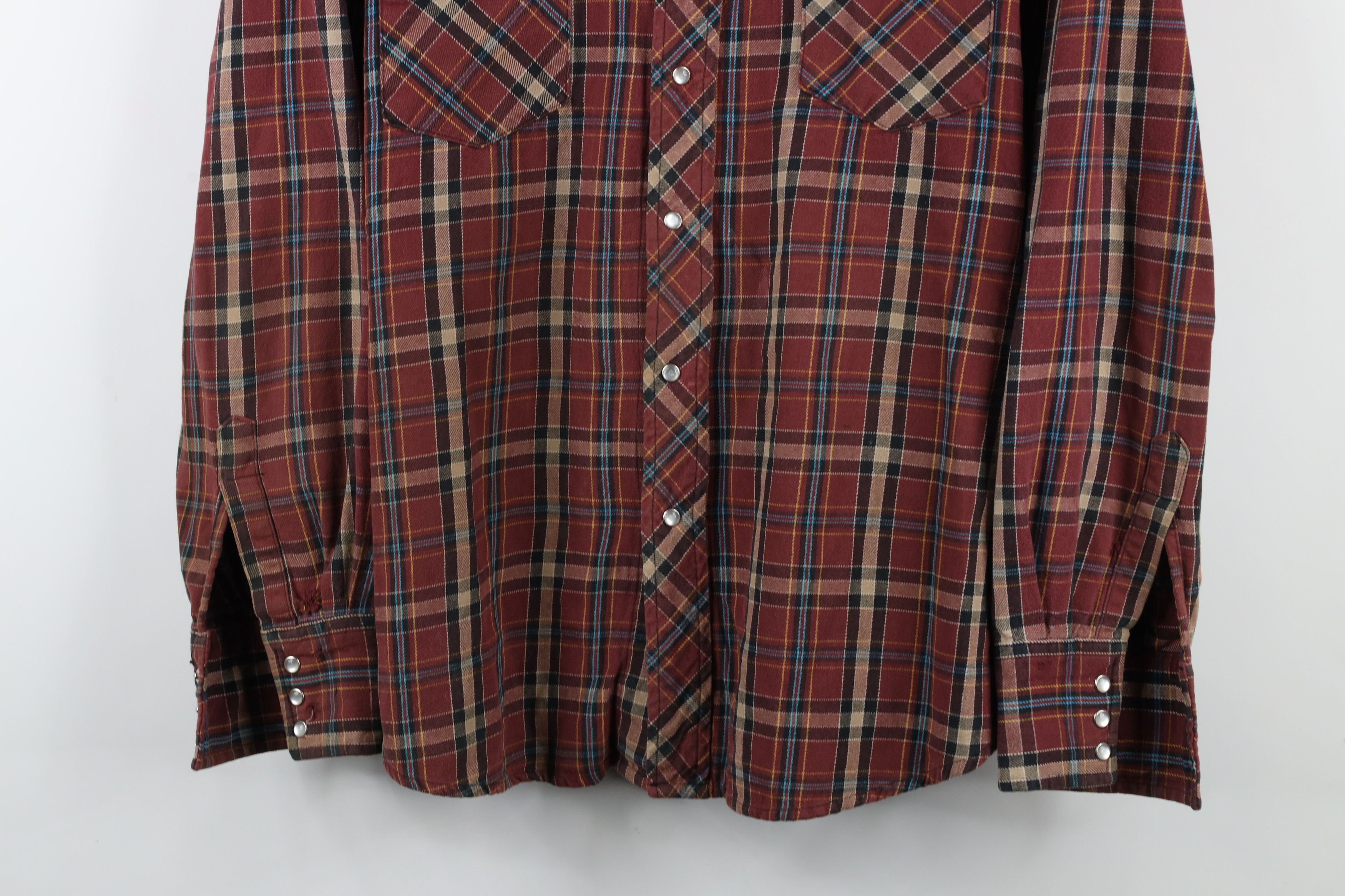 Vintage × Wrangler Vintage 90s Wrangler Western Snap Button Flannel Shirt Plaid Size US XXL / EU 58 / 5 - 3 Thumbnail