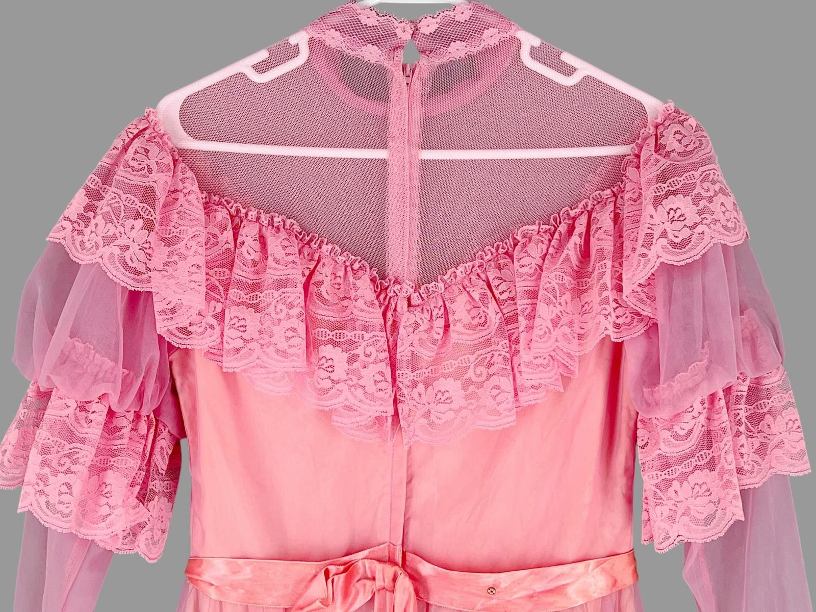 Designer 70s Victorian Revival Dress Pink Prairie Size L Gunne Style Size L / US 10 / IT 46 - 3 Thumbnail