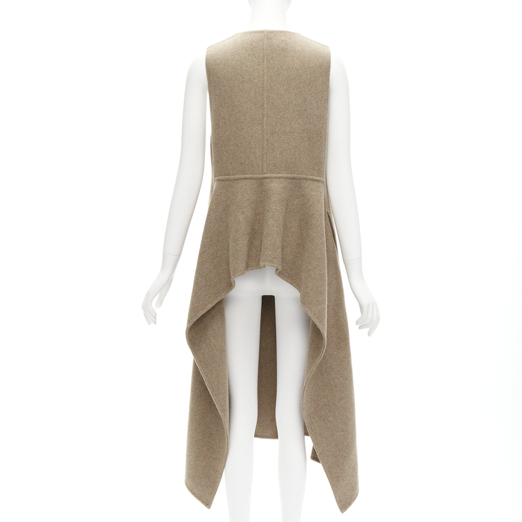 image of Marni Taupe Brown Virgin Wool Blend High Low Hem Vest Coat It36 Xs, Women's