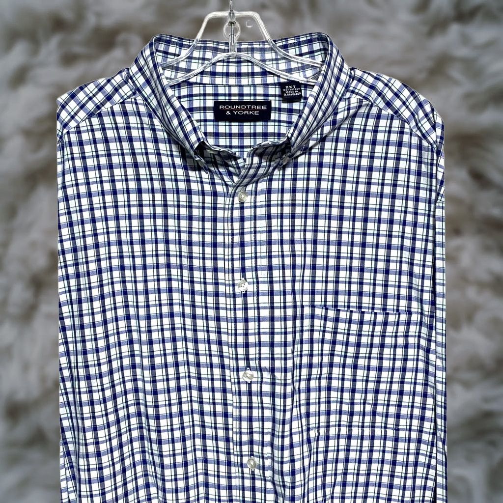 Roundtree & Yorke Roundtree & Yorke Dress Shirt Mens 2XLT Tall Plaid Button Business Casual Office Size US XXL / EU 58 / 5 - 1 Thumbnail
