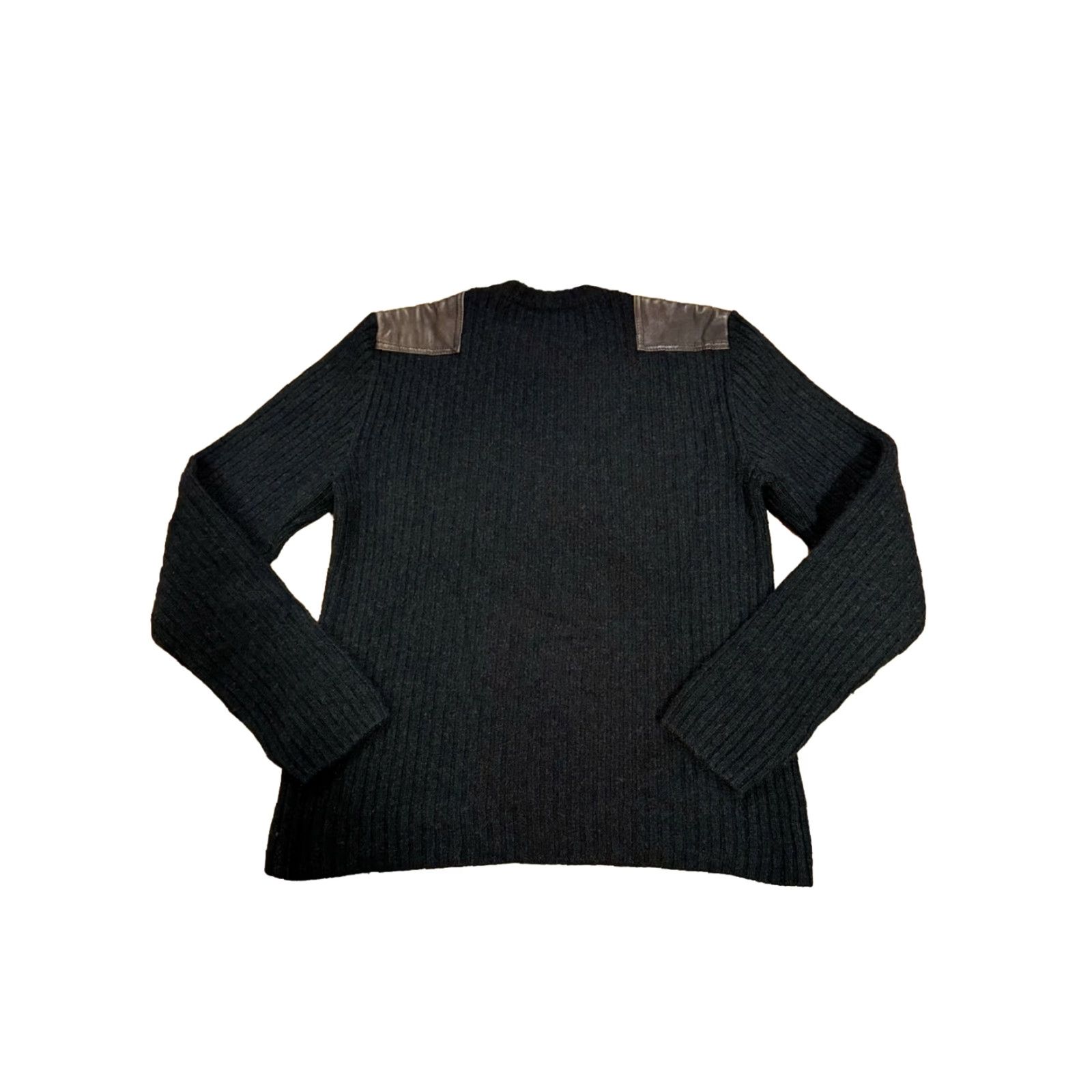 Ralph Lauren Purple Label VINTAGE Ralph Lauren Purple Label Charcoal Ribbed Sweater Leather Details 80% Cashmere L Men Size US L / EU 52-54 / 3 - 6 Thumbnail