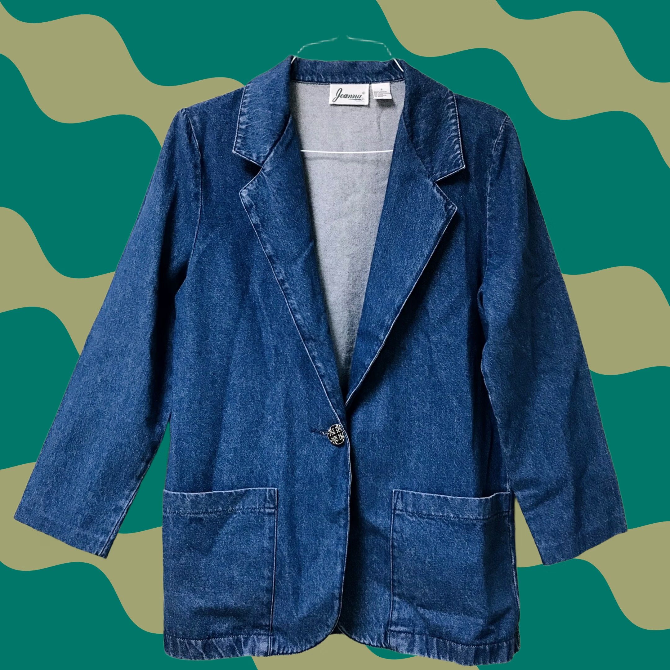 Denime VINTAGE Joanna Women Denim 3/4 Sleeve Oversized One-Button Blazer Jacket S Blue Cotton Denim 100% Casual American Classic Womens Size S / US 4 / IT 40 - 1 Thumbnail