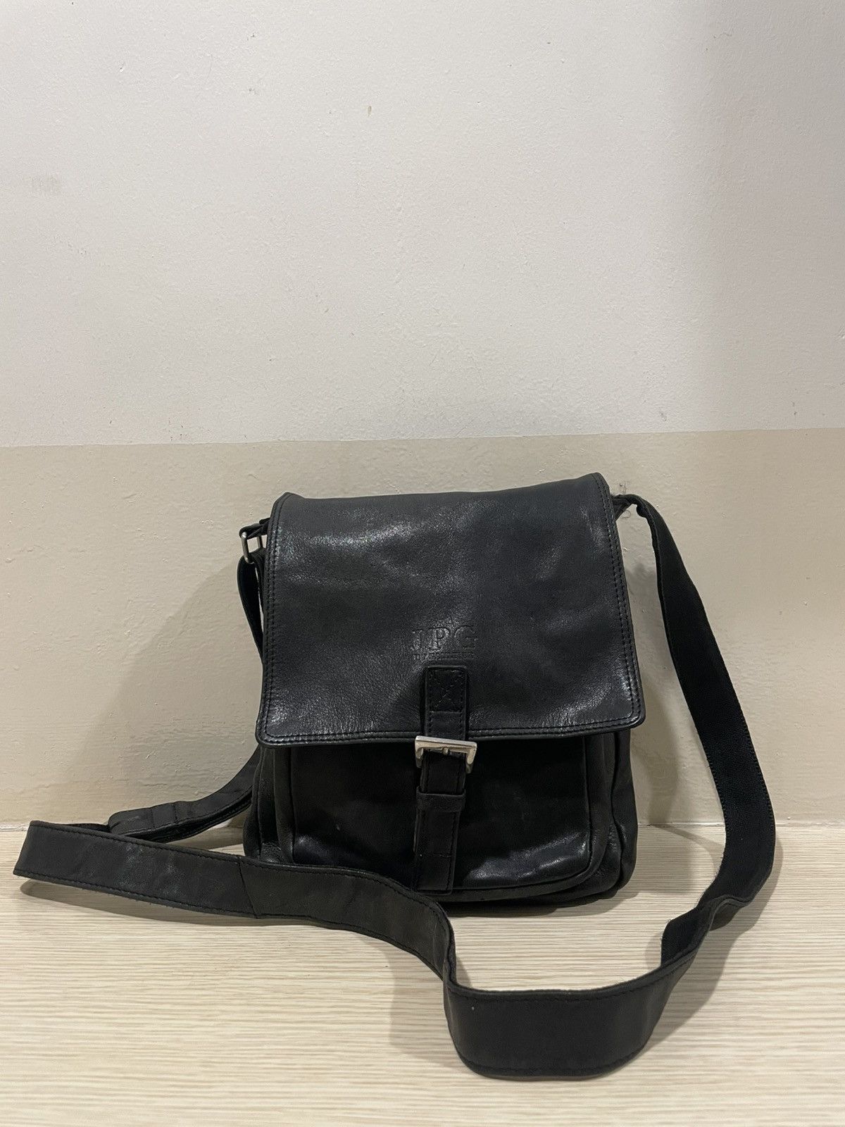 Jpg By Jean Paul Gaultier Black Leather Messenger Bags, Men's