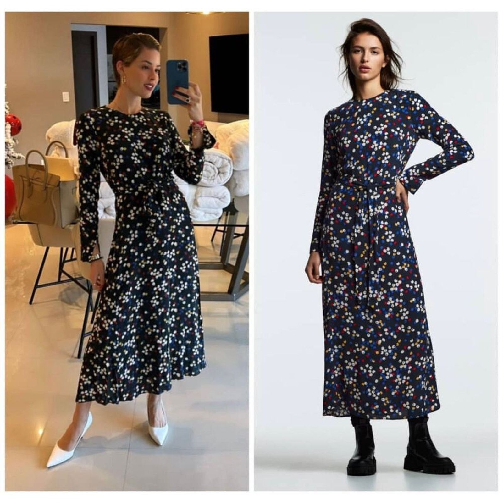 Zara ZARA BLOGGER FAVORITE LONG PRINT DRESS BLACK Size L / US 10 / IT 46 - 3 Thumbnail