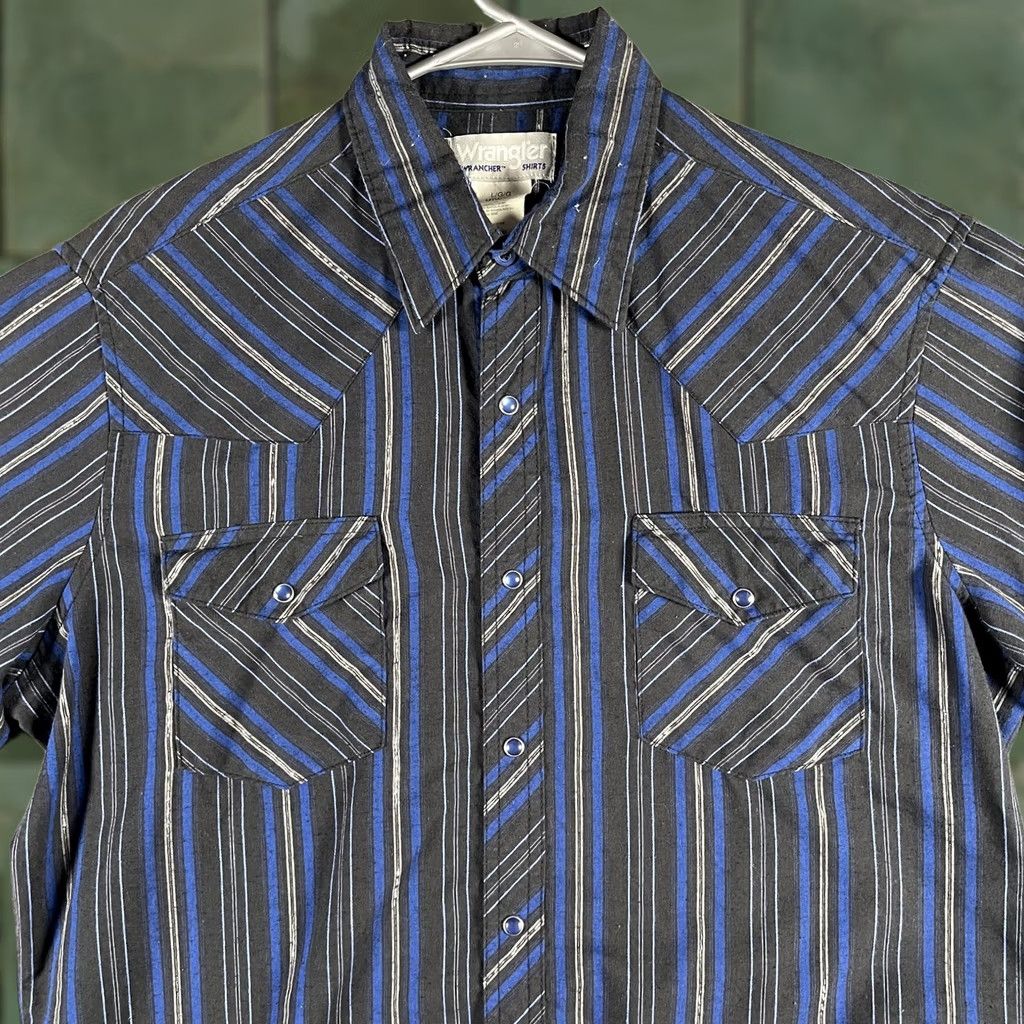 Wrangler Wrangler Shirt Mens Large Black Blue Western Pearl Snap Striped Rodeo Size US L / EU 52-54 / 3 - 1 Thumbnail