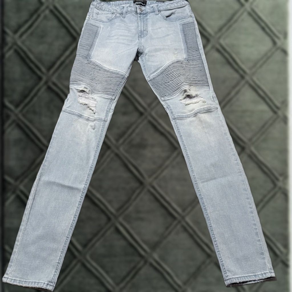 Pacsun Pacsun Biker Skinny Jeans Men Denim Active Stretch Distressed - 32x32 Blue 5-Pocket 32x32 Jeans Size US 32 / EU 48 - 1 Thumbnail