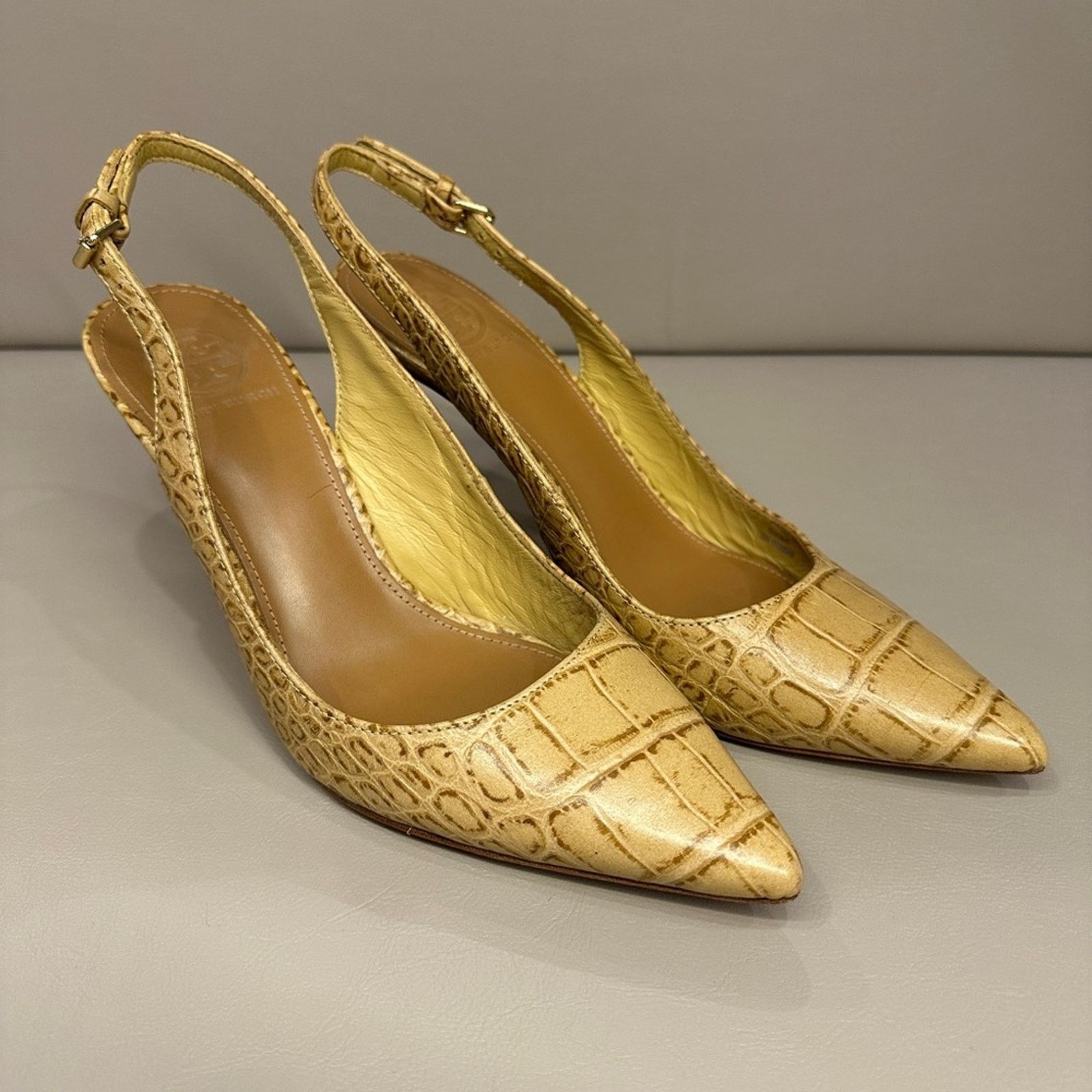 Tory Burch Tory Burch Croc-Embossed Slingback Kitten Heels Size US 9 / IT 39 - 6 Thumbnail