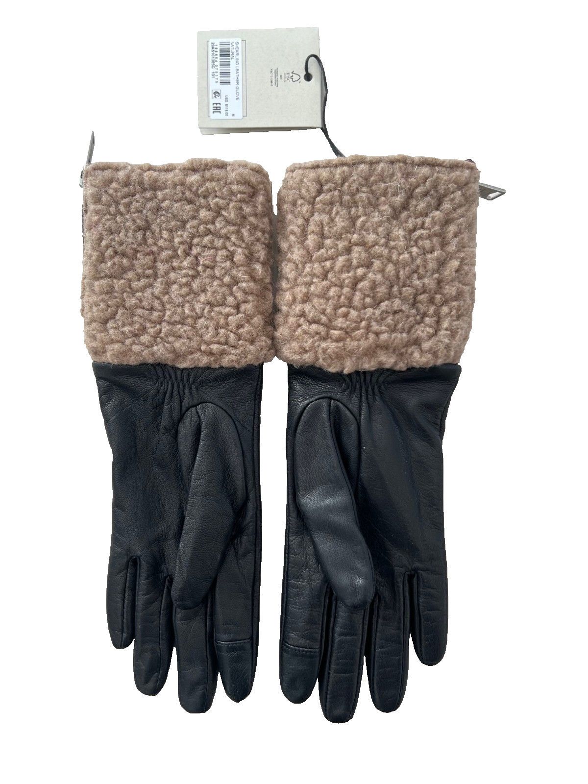 Allsaints ALLSAINTS Faux Shearling Leather Zip Gloves Black ( M ) Size ONE SIZE - 2 Thumbnail