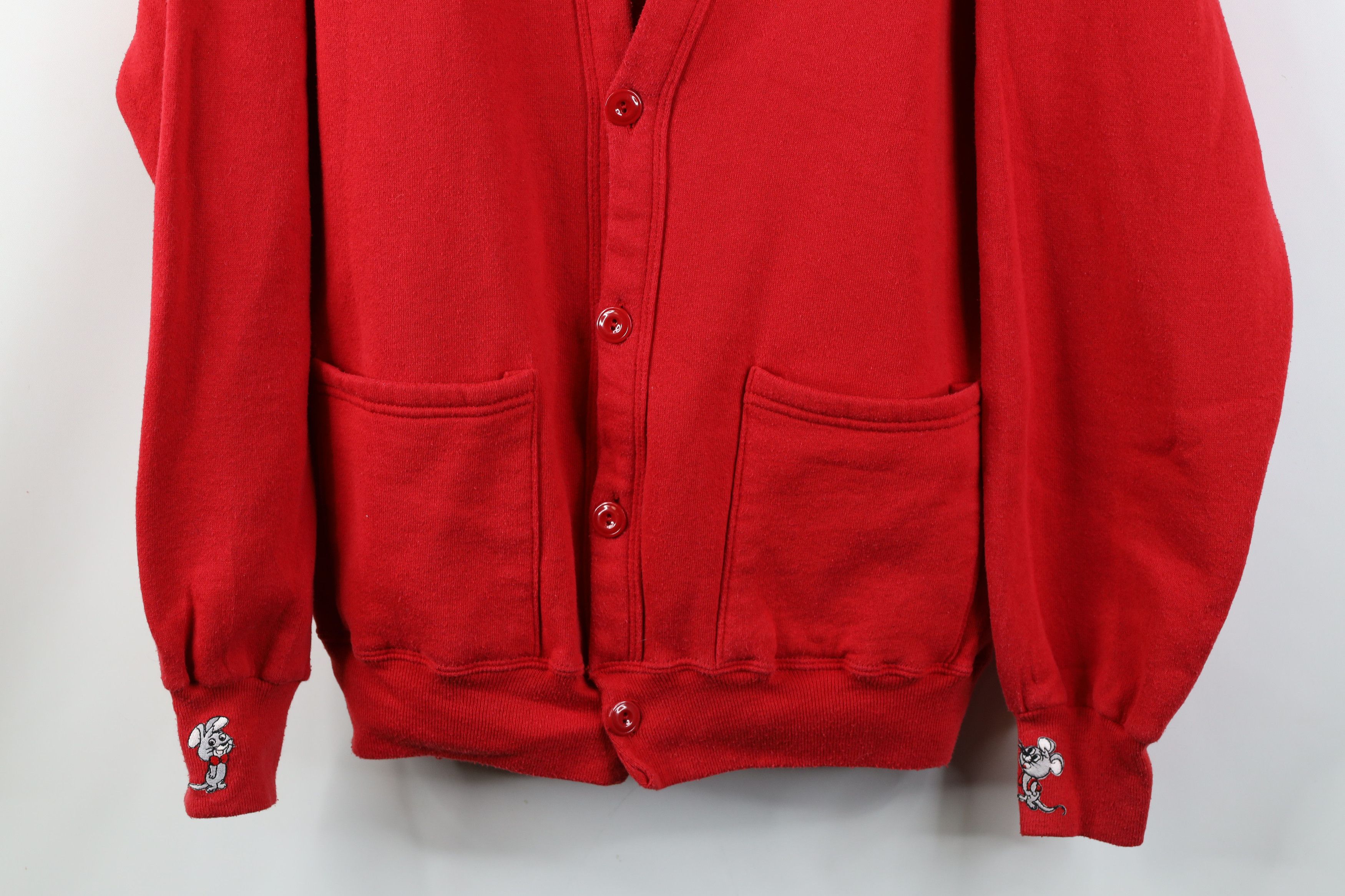 Vintage Vintage 90s Streetwear Mouse Cardigan Sweatshirt Red USA Size ONE SIZE - 3 Thumbnail