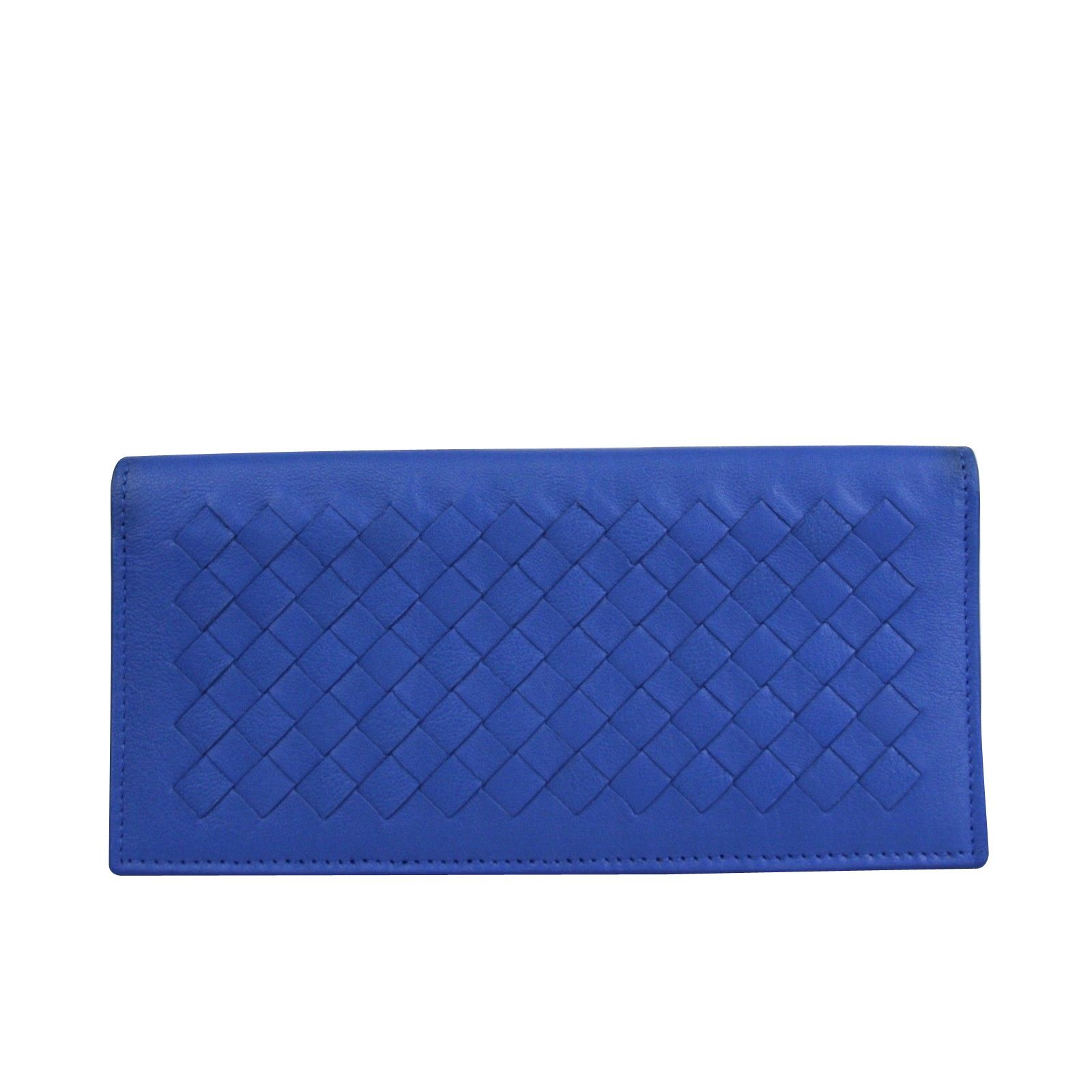Bottega Veneta Men's Intercciaco Blue Leather Woven Long Bifold Wallet Size ONE SIZE - 1 Thumbnail