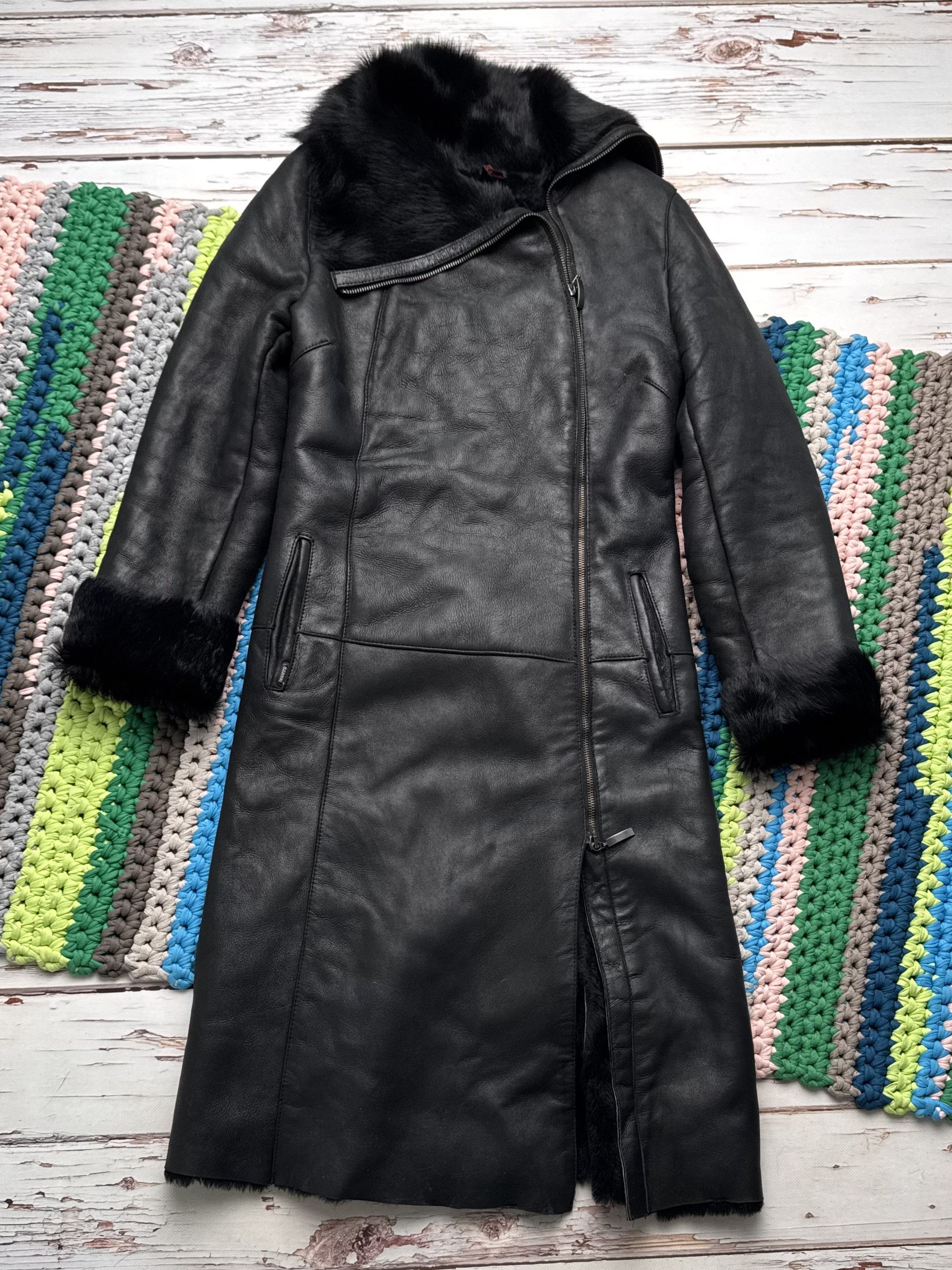 Vintage Vintage Sheepskin Leather Coat Black Fur Collar Long Jacket Size S / US 4 / IT 40 - 5 Thumbnail