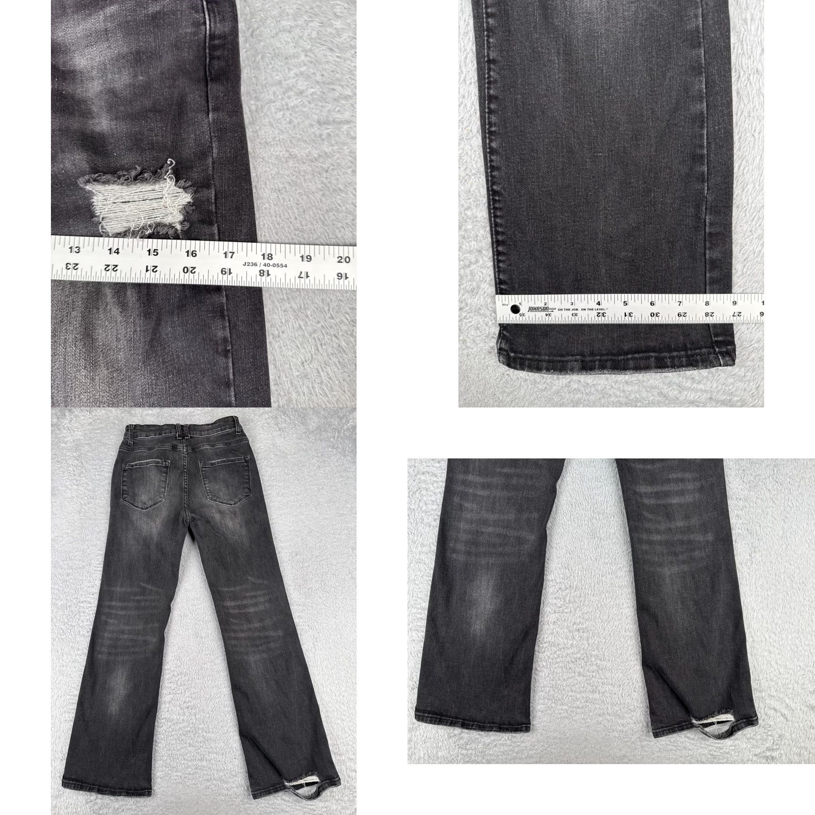 Vintage Women Jeans 26 Black Denim Flared Distressed Mid Rise Cotton Blend 26x29 Size 26" / US 2 / IT 38 - 9 Thumbnail